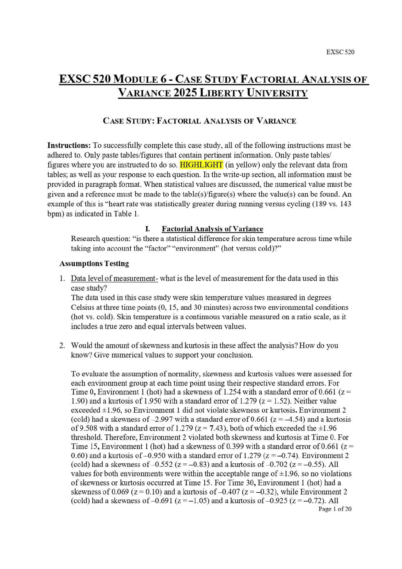 EXSC 520 MODULE 6 - CASE STUDY FACTORIAL ANALYSIS OF VARIANCE 2025 ...