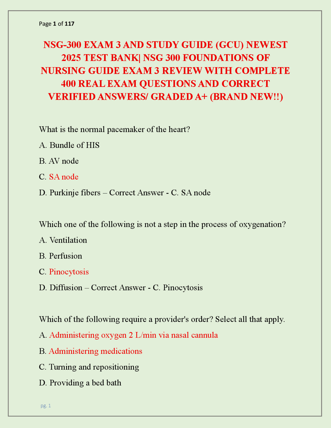 NSG-300 EXAM 3 AND STUDY GUIDE (GCU) NEWEST 2025 TESTBANK| NSG 300 ...