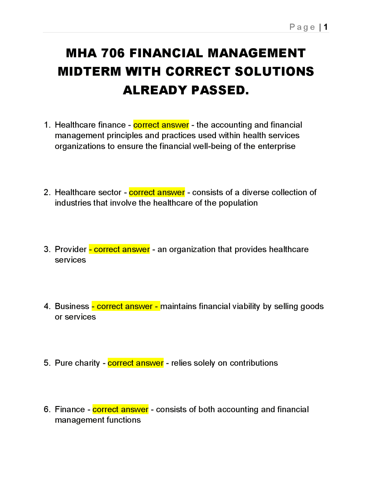 Healthcare Financial Management Midterm Exam with Solutions | Exams ...