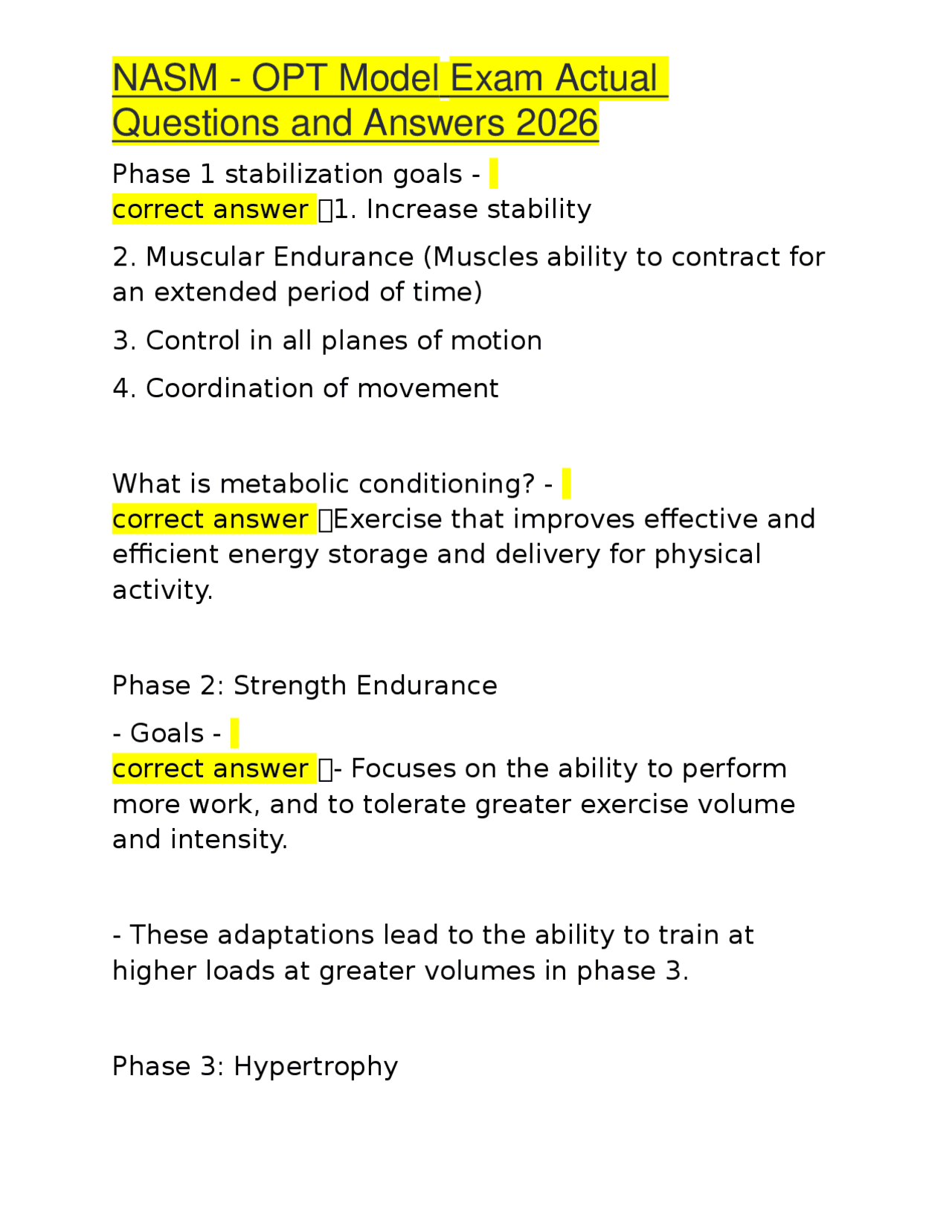 NASM OPT Model Exam: Questions and Answers for Fitness Professionals ...