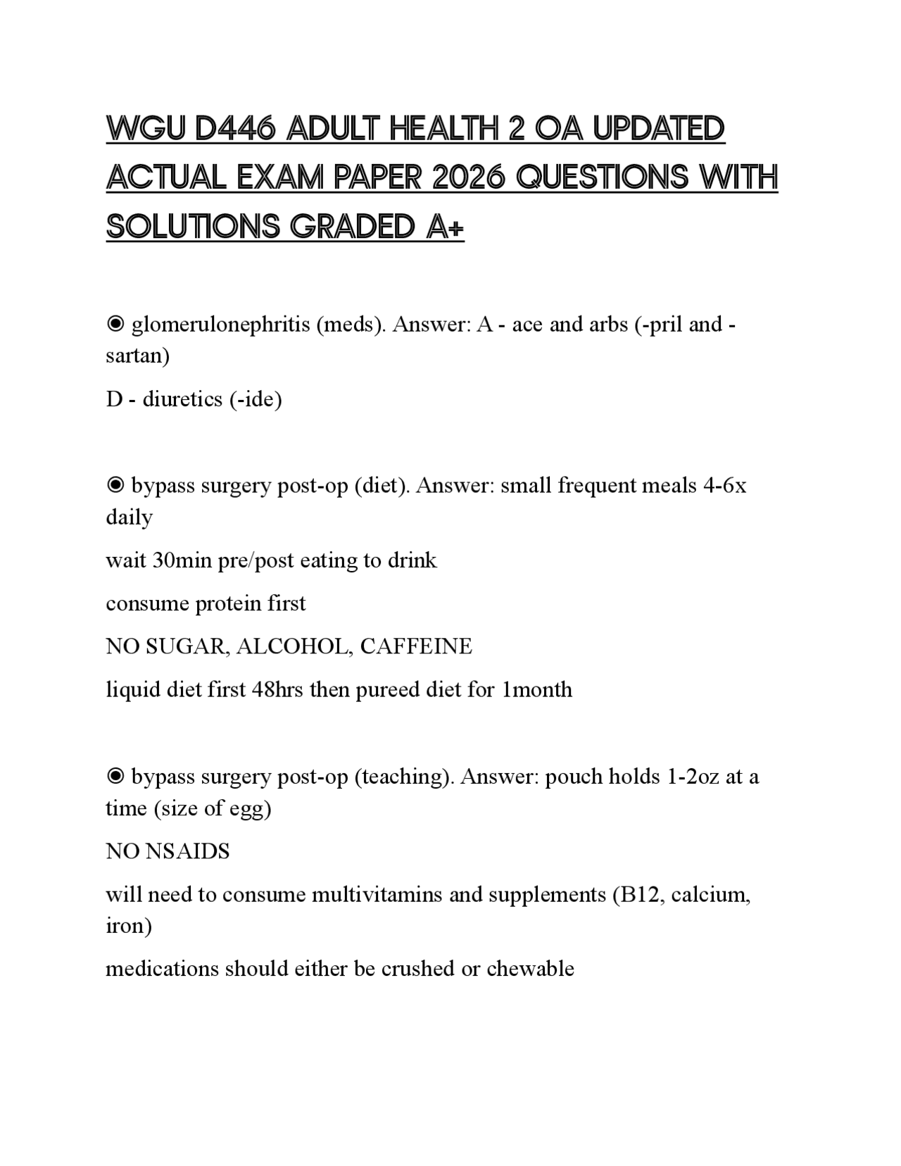 WGU D446 ADULT HEALTH 2 OA UPDATED ACTUAL EXAM PAPER 2026 QUESTIONS ...