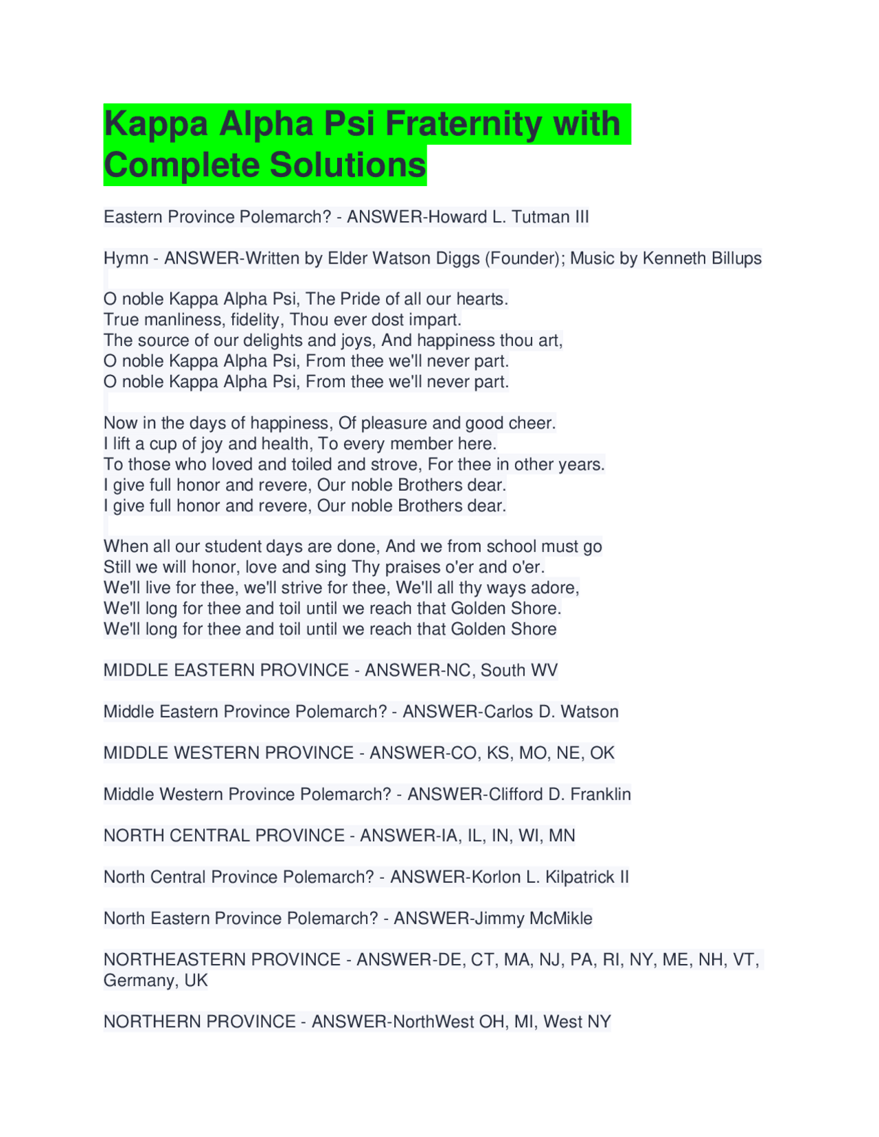 Kappa Alpha Psi Fraternity Quiz and Solutions | Exams Advanced ...