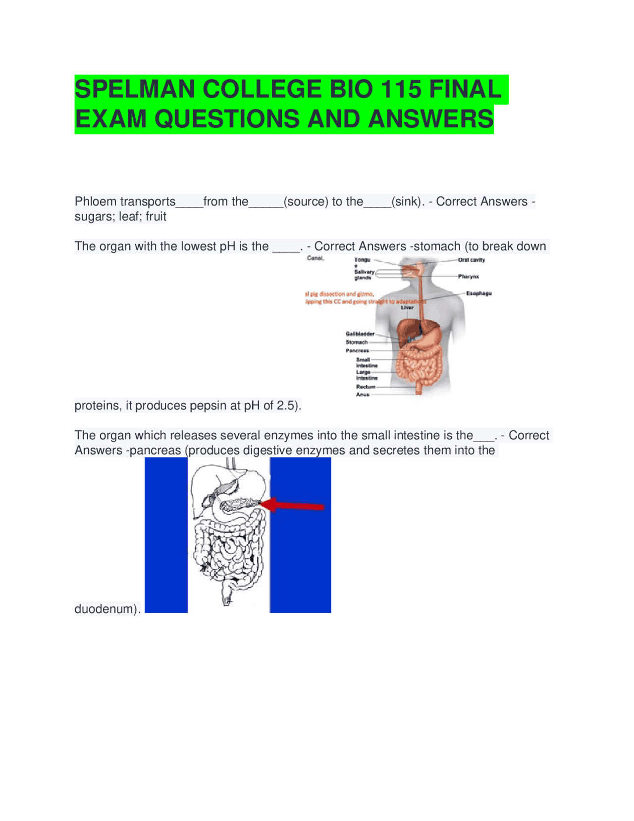 BIO 115 Final Exam Questions and Answers | Exams Biology | Docsity