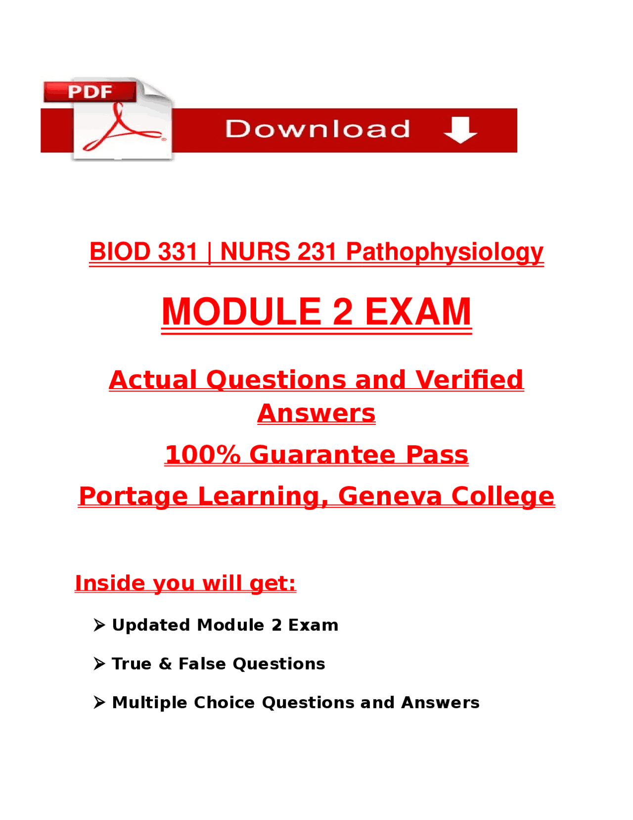 BIOD 331 | NURS 231 Pathophysiology Module 2 Exam 2025/2026 | Verified ...