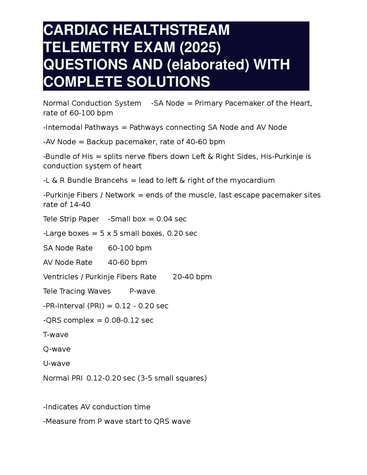Cardiac Telemetry Exam Questions and Solutions (2025) | Exams Advanced ...