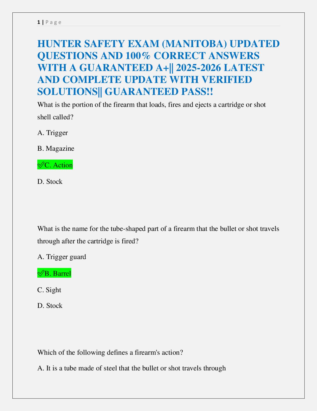 Hunter Sample Test HUNTER SAFETY EXAM (MANITOBA) UPDATED QUESTIONS AND 100% CORRECT ...