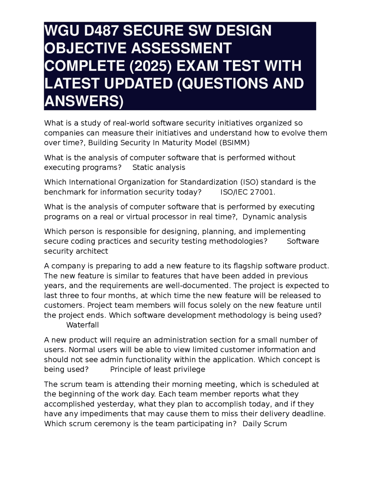Secure Software Design Exam Questions and Answers (2025) | Exams ...