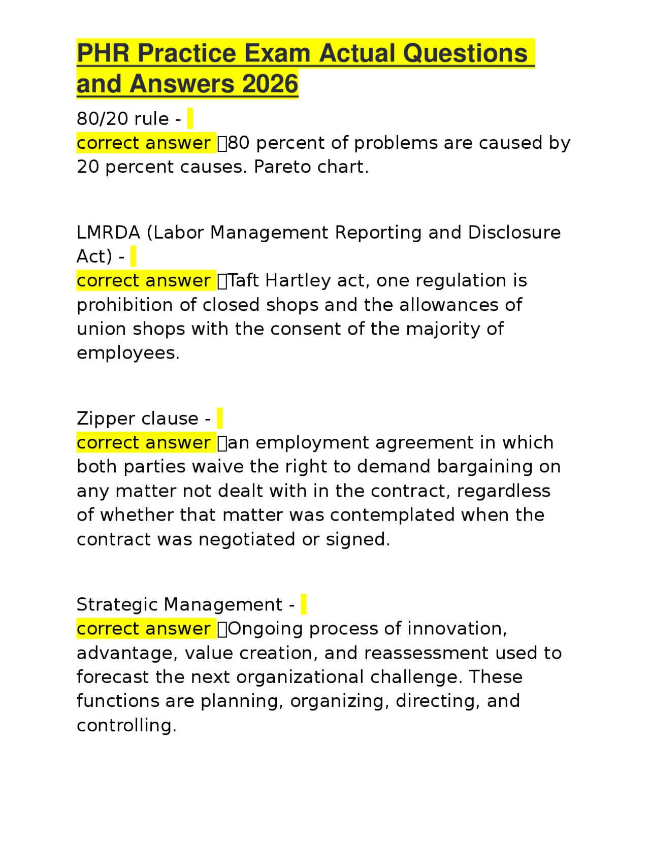Phr Example Questions PHR Practice Exam: Questions and Answers 2026 | Exams Human Resource ...