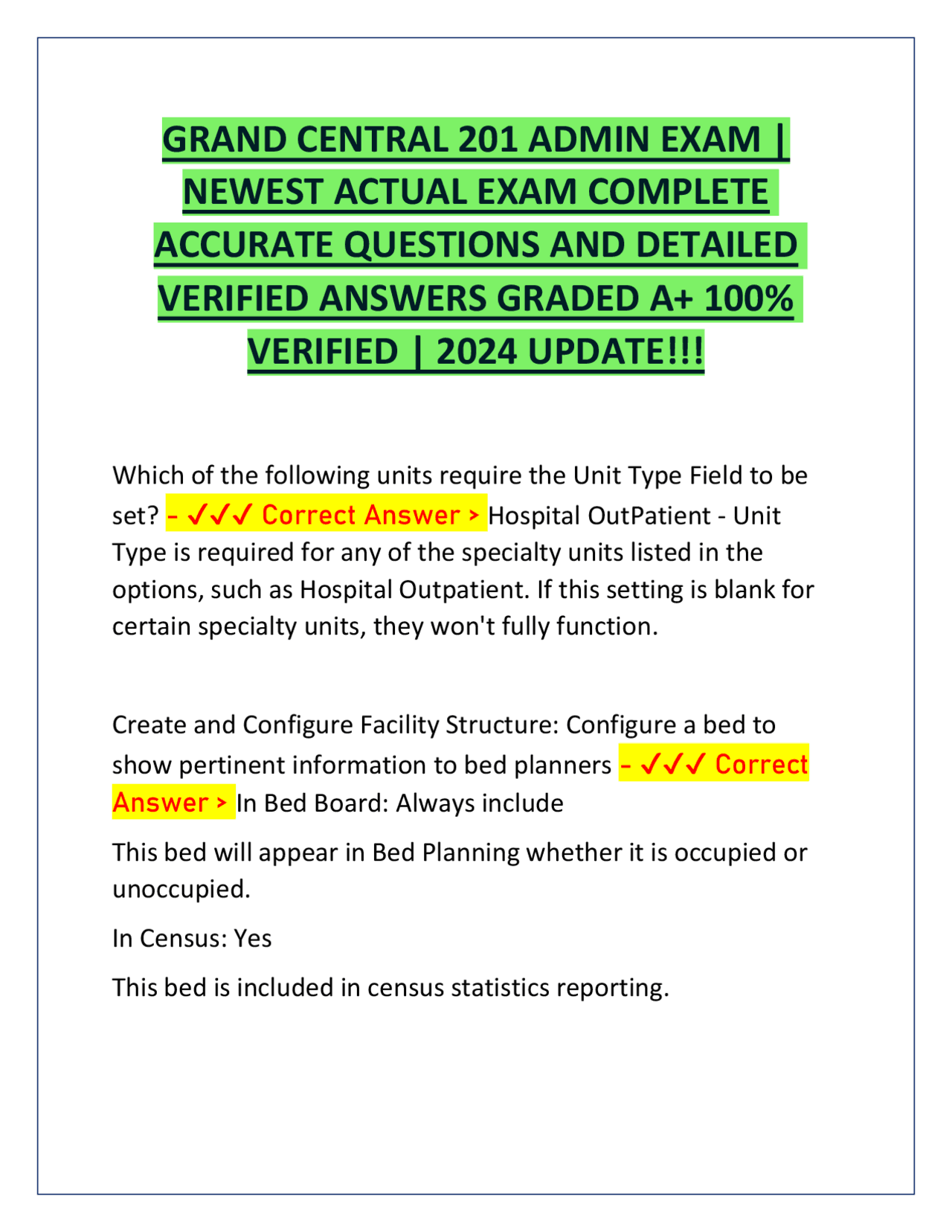 Grand Central 201 Admin Exam: Accurate Questions and Verified Answers ...