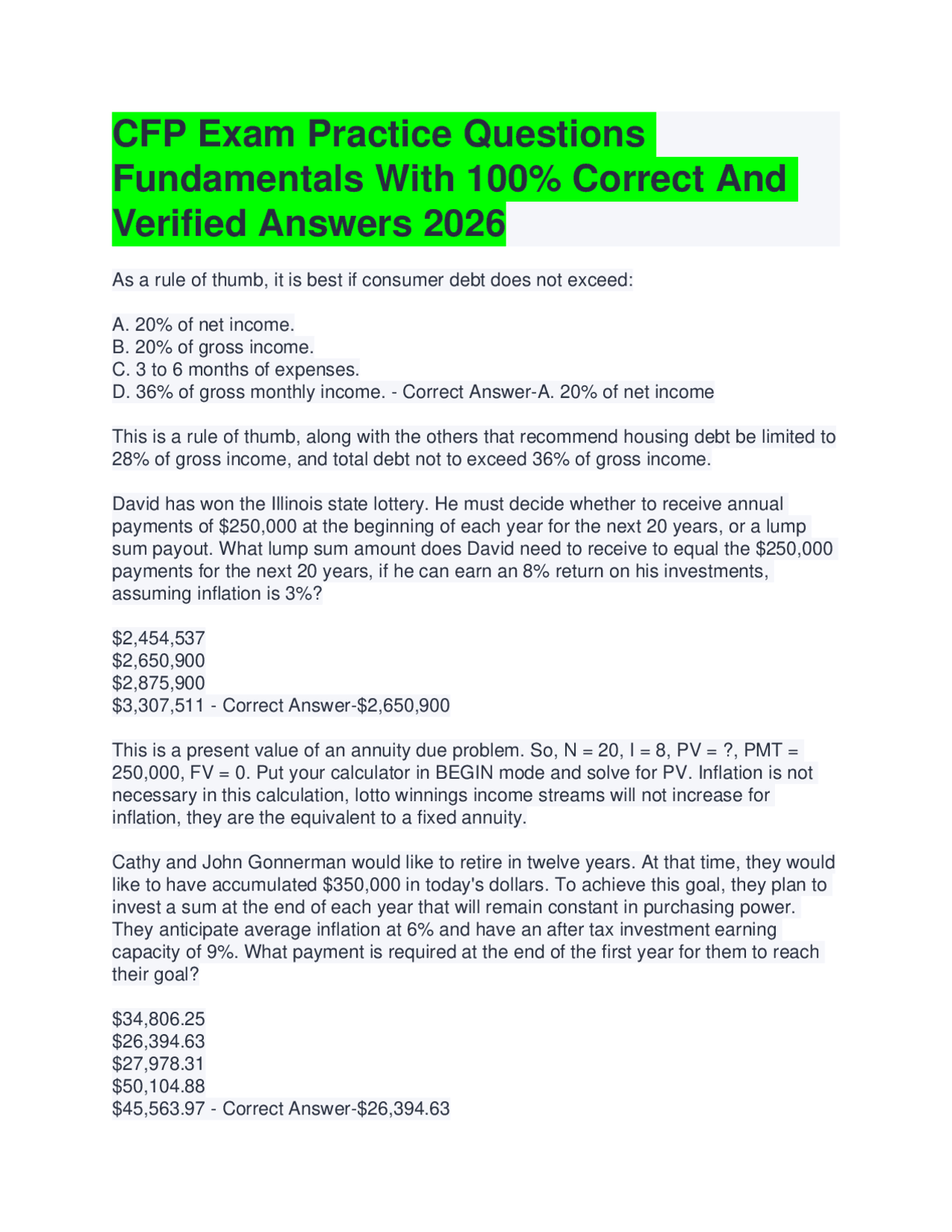CFP Exam Practice Questions with Verified Answers | Exams Advanced ...
