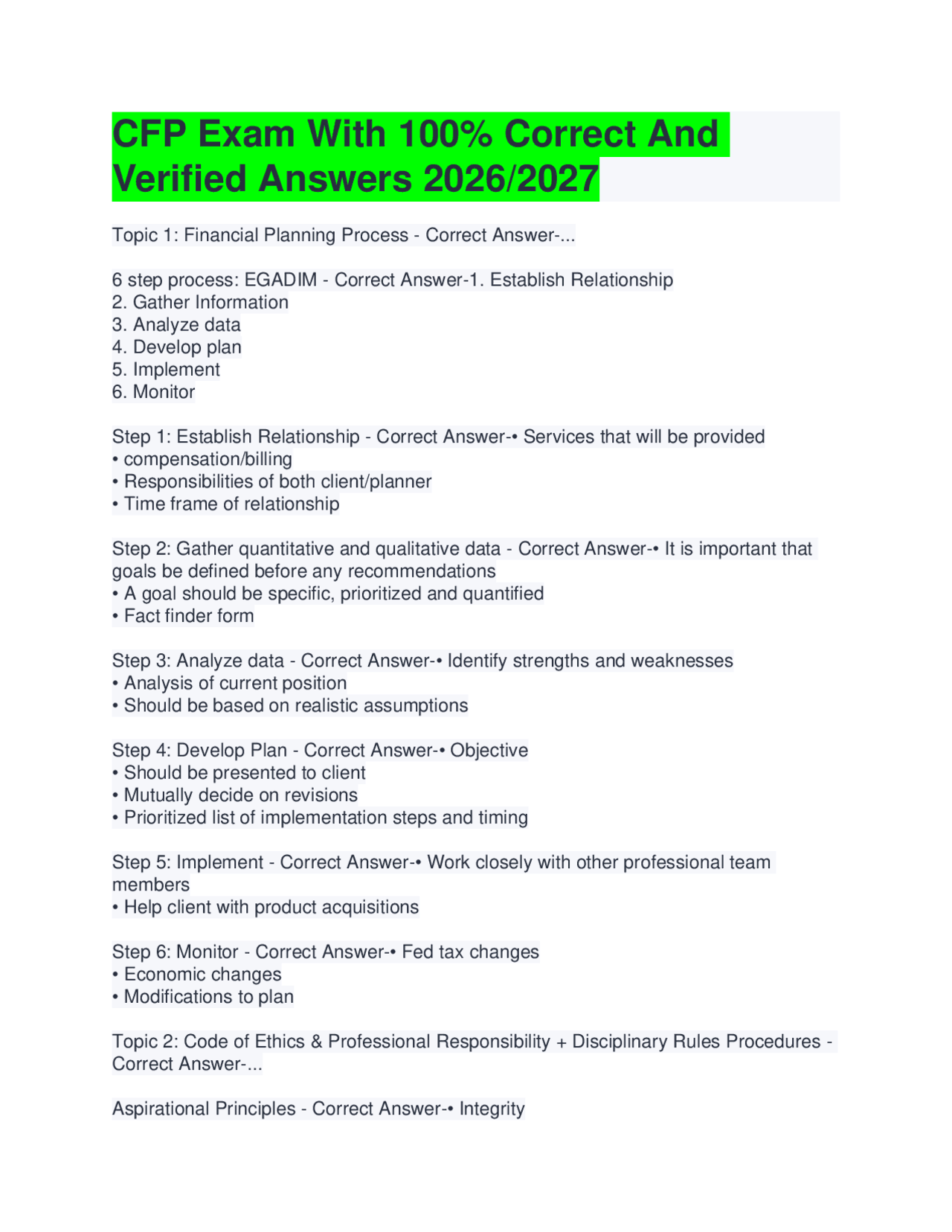CFP Exam Prep: Verified Answers 2026/2027 | Exams Advanced Education ...