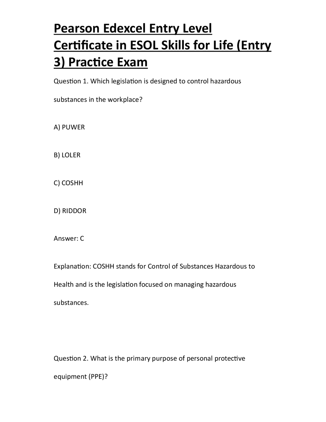 Pearson Edexcel Entry Level Certificate in ESOL Skills for Life (Entry ...
