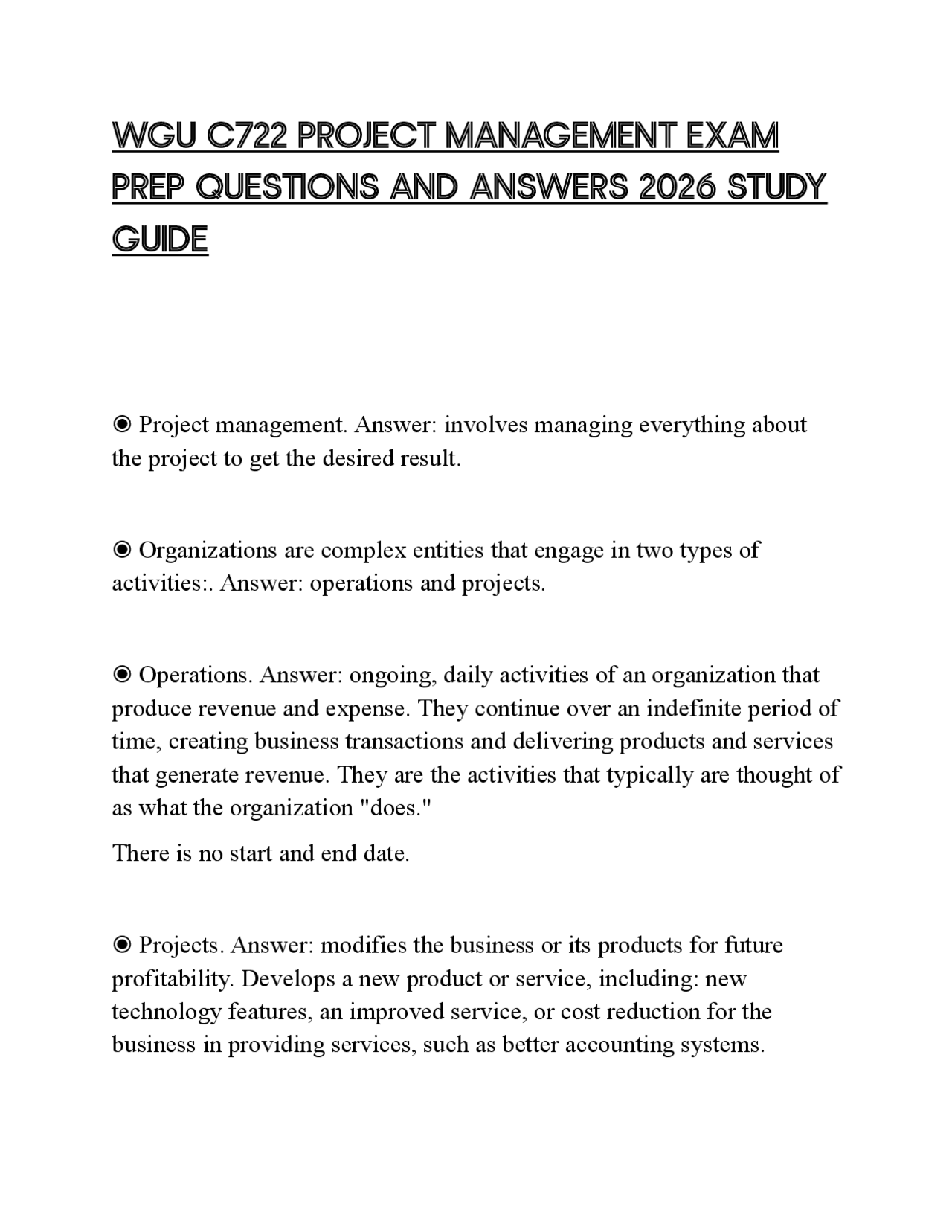 WGU C722 PROJECT MANAGEMENT EXAM PREP QUESTIONS AND ANSWERS 2026 STUDY ...
