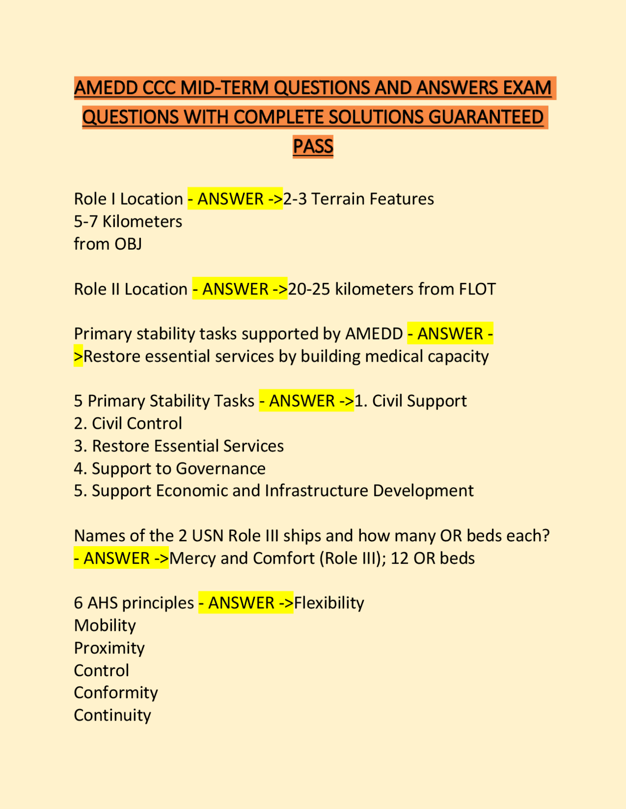 Amedd Rdm AMEDD CCC Mid-Term Exam Q&A: Complete Solutions for Guaranteed Pass ...