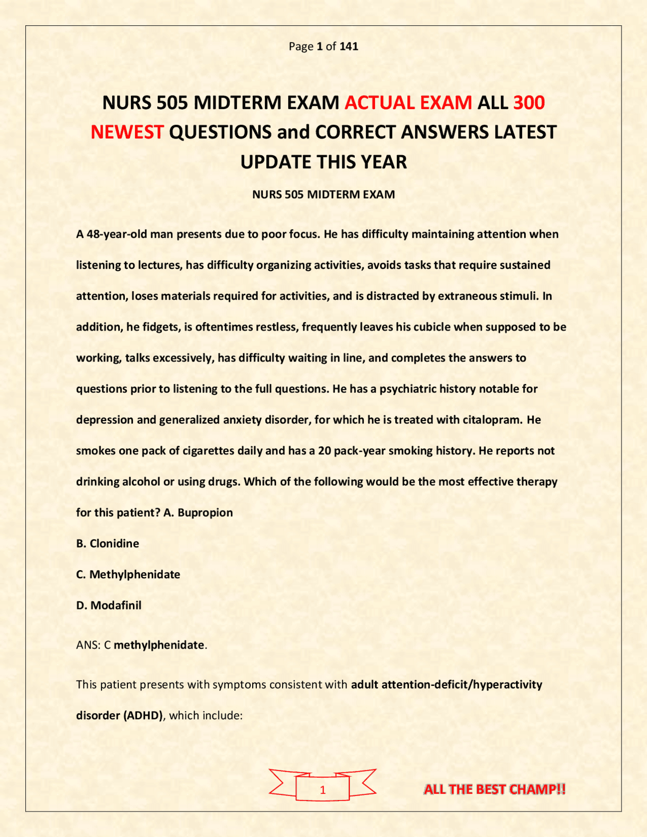 NURS 505 Midterm Exam – Actual Exam with 300 Newest Questions and ...