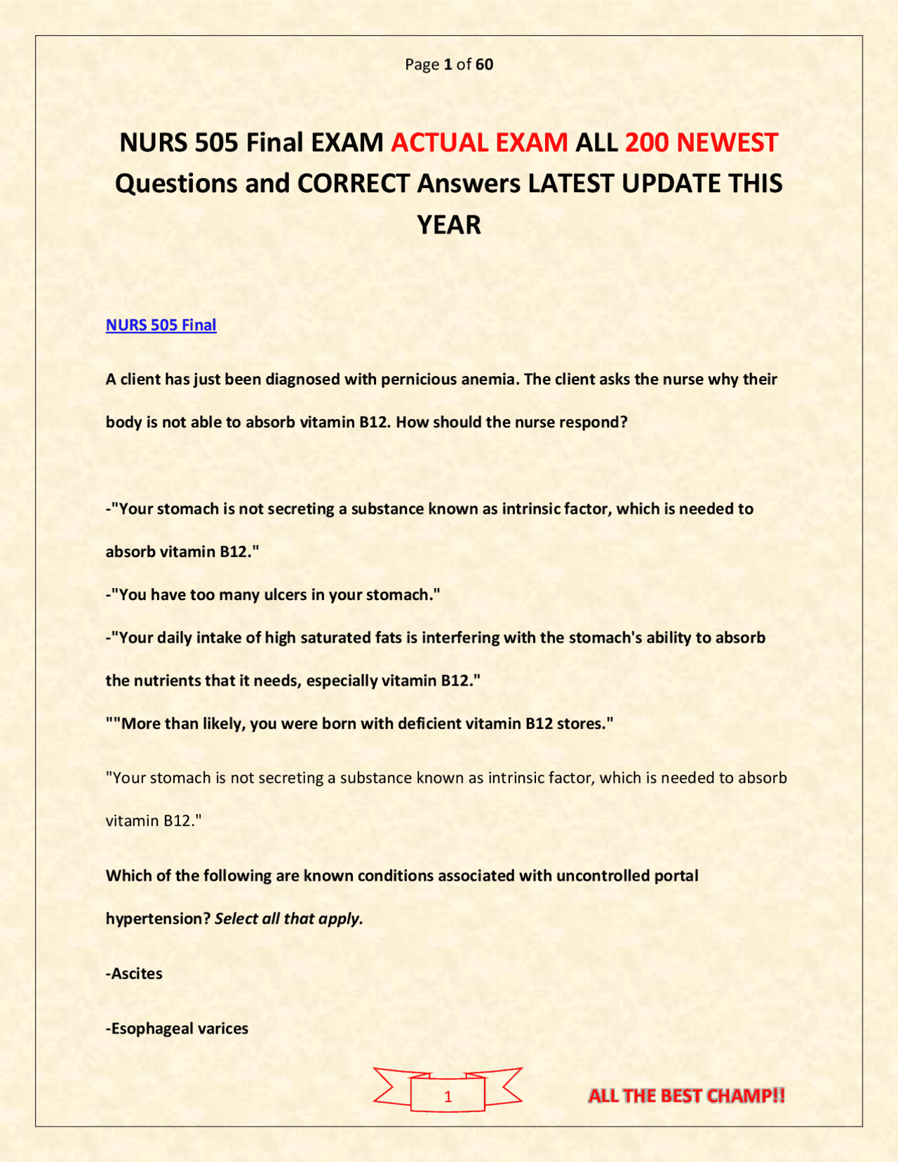 NURS 505 Final Exam – Actual Exam with 200 Newest Questions and Correct ...