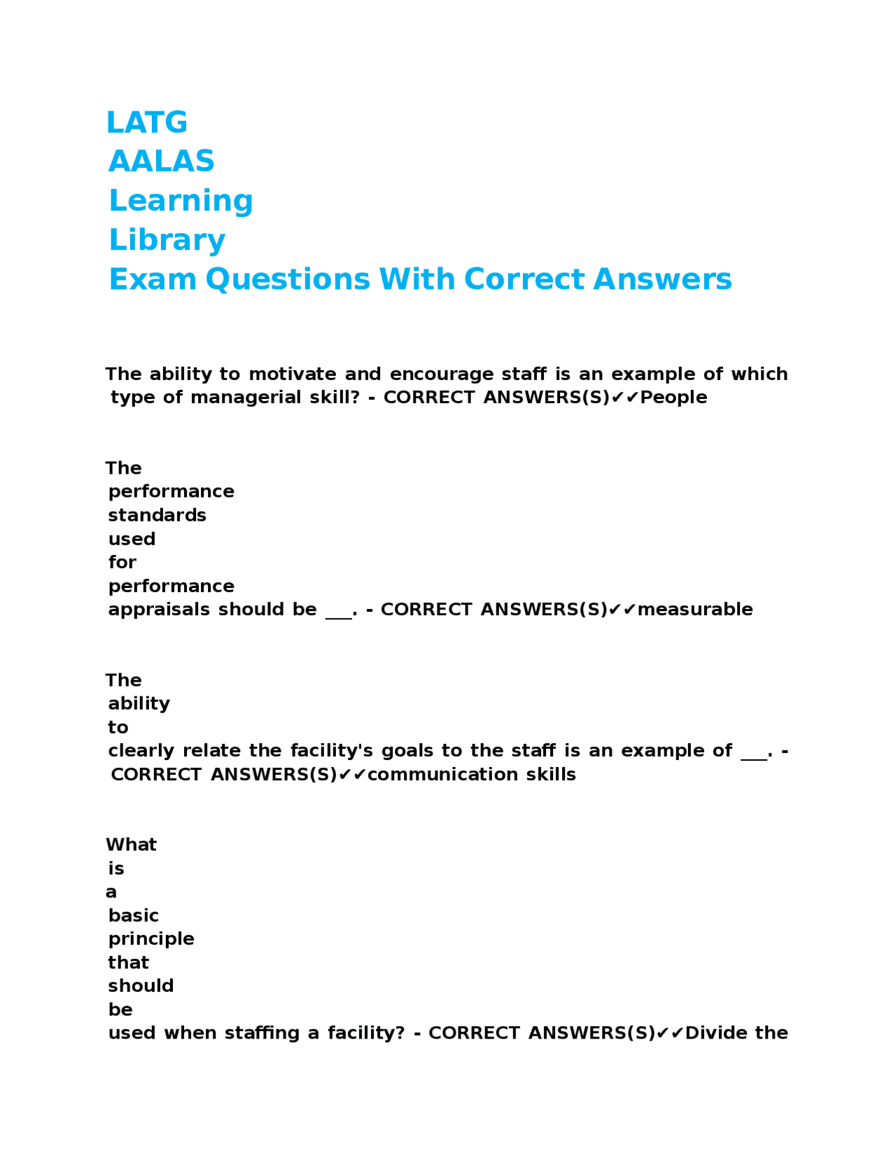 Exam Questions with Correct Answers on Management and Training | Exams ...