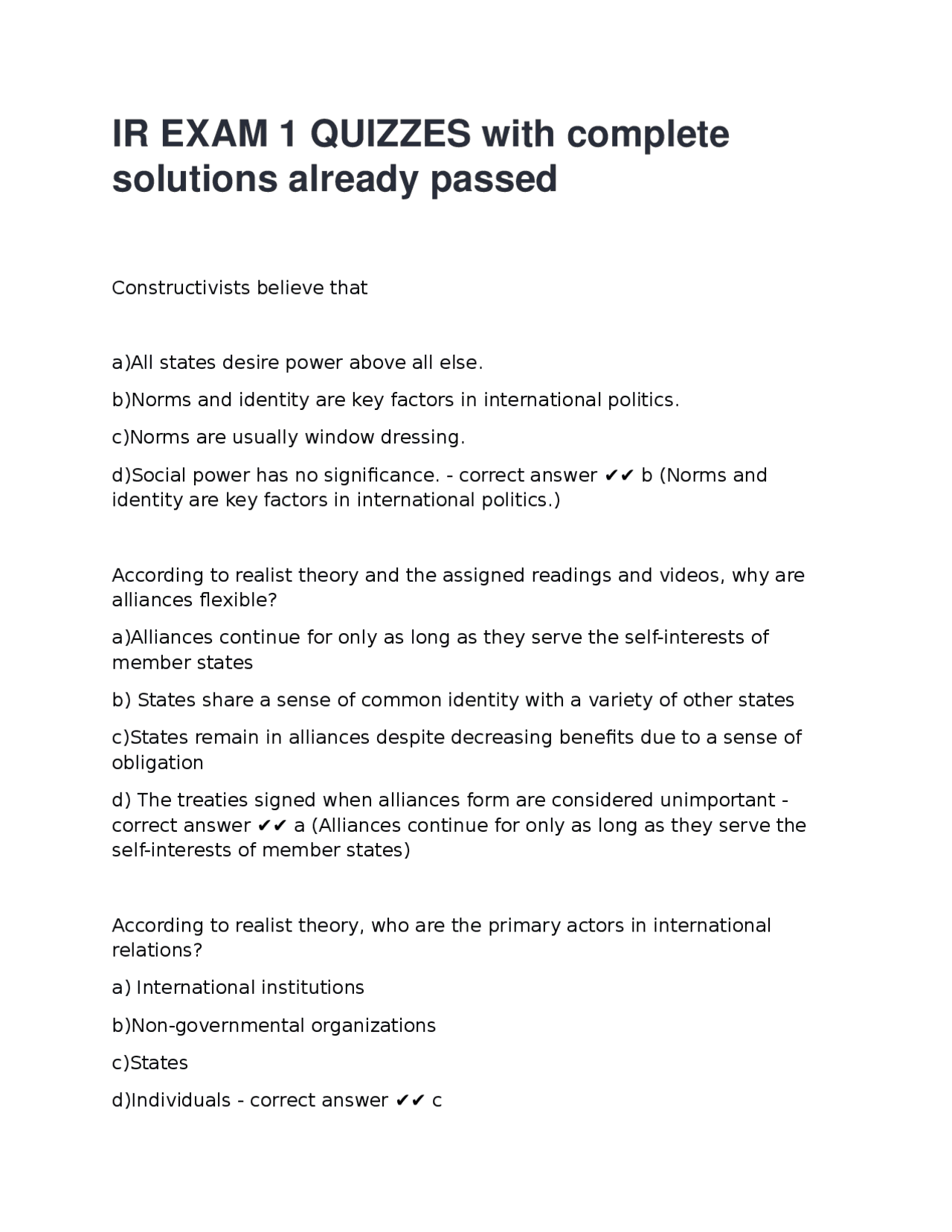 IR EXAM 1 QUIZZES with complete solutions already passed-8.docx | Exams ...