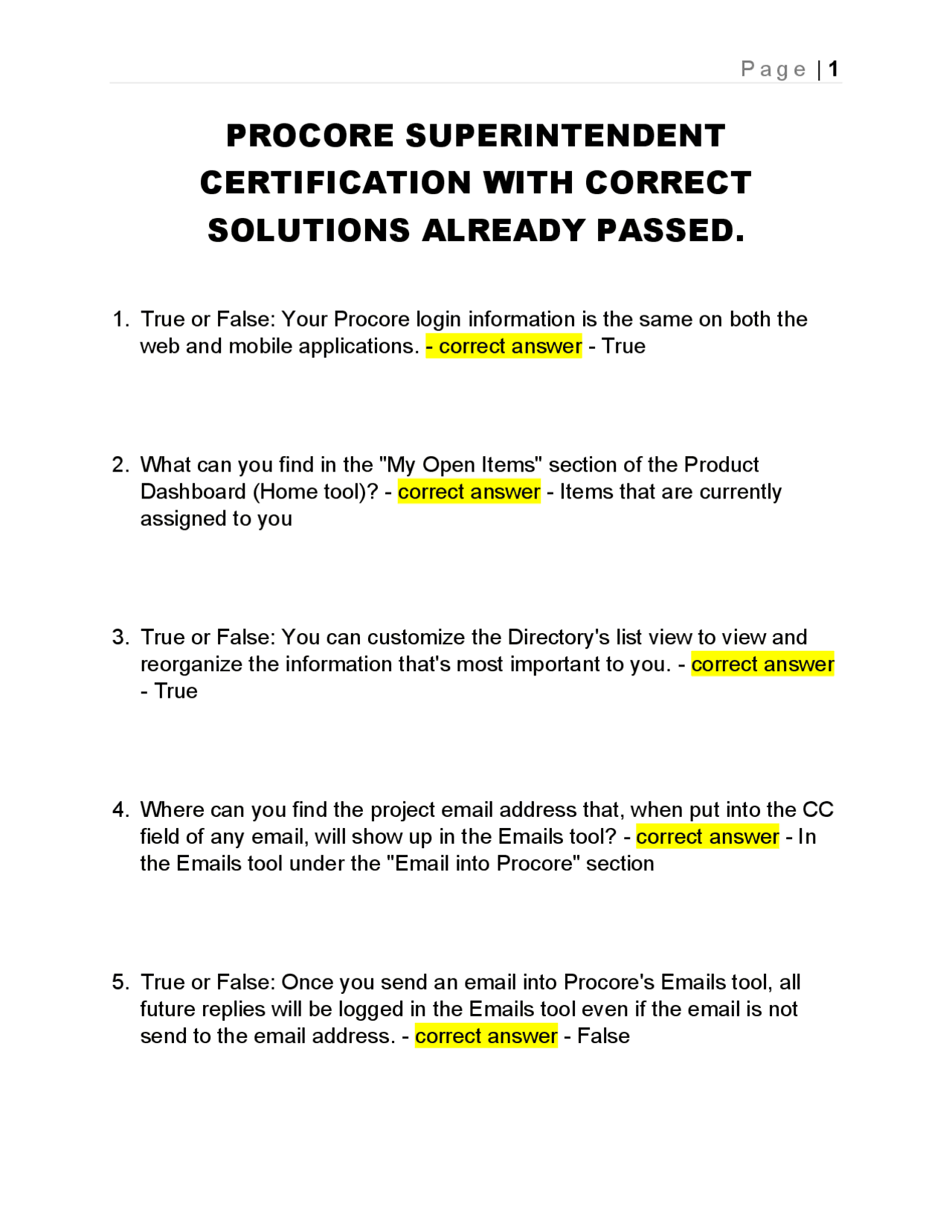 Procore Superintendent Certification Exam Questions and Answers | Exams ...