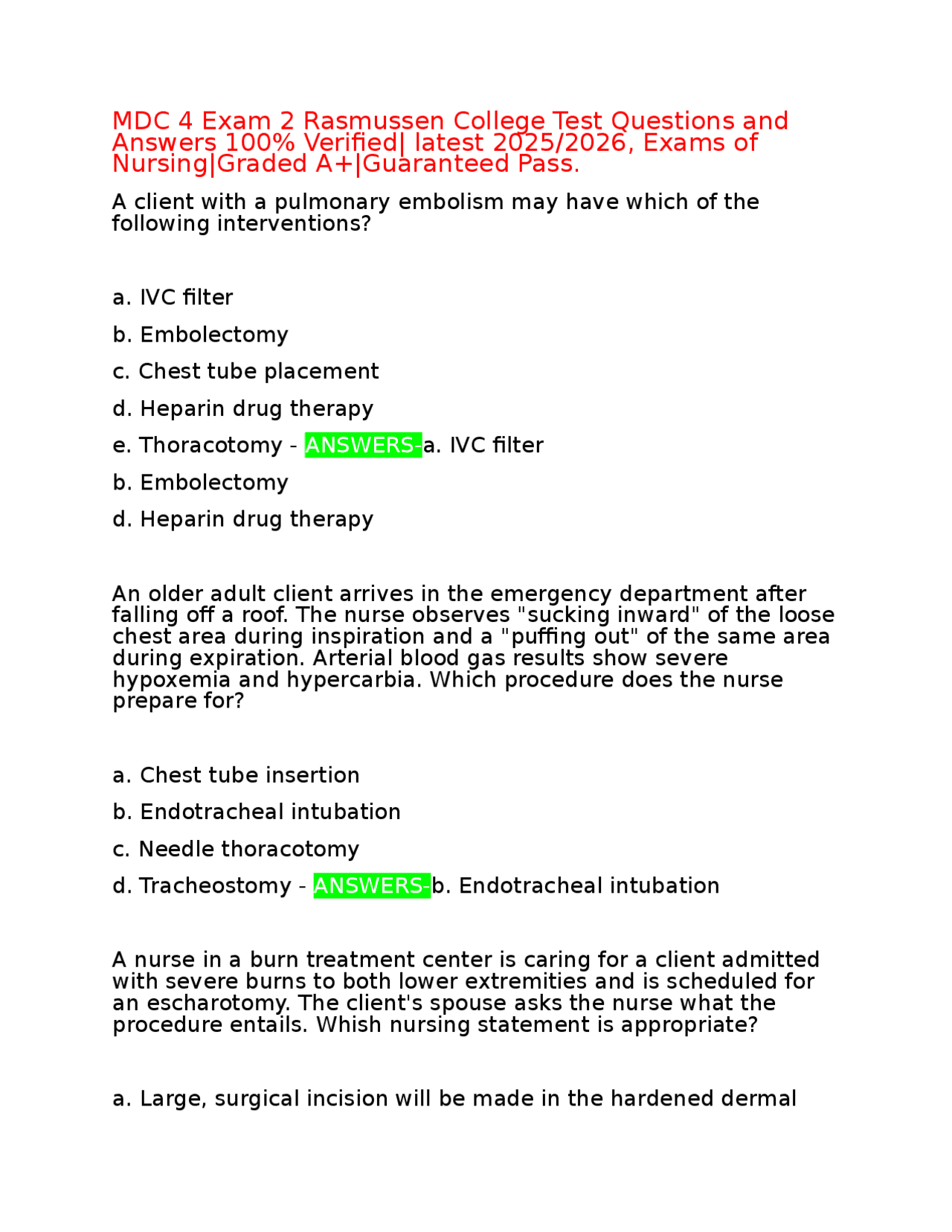 MDC 4 Exam 2 Rasmussen College Test Questions and Answers 100% Verified ...