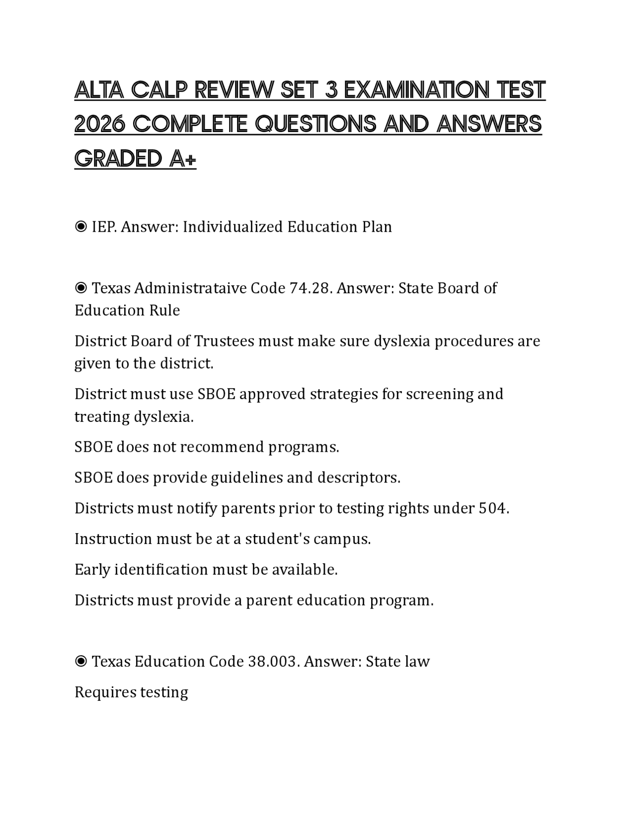 ALTA CALP REVIEW SET 3 EXAMINATION TEST 2026 COMPLETE QUESTIONS AND ...