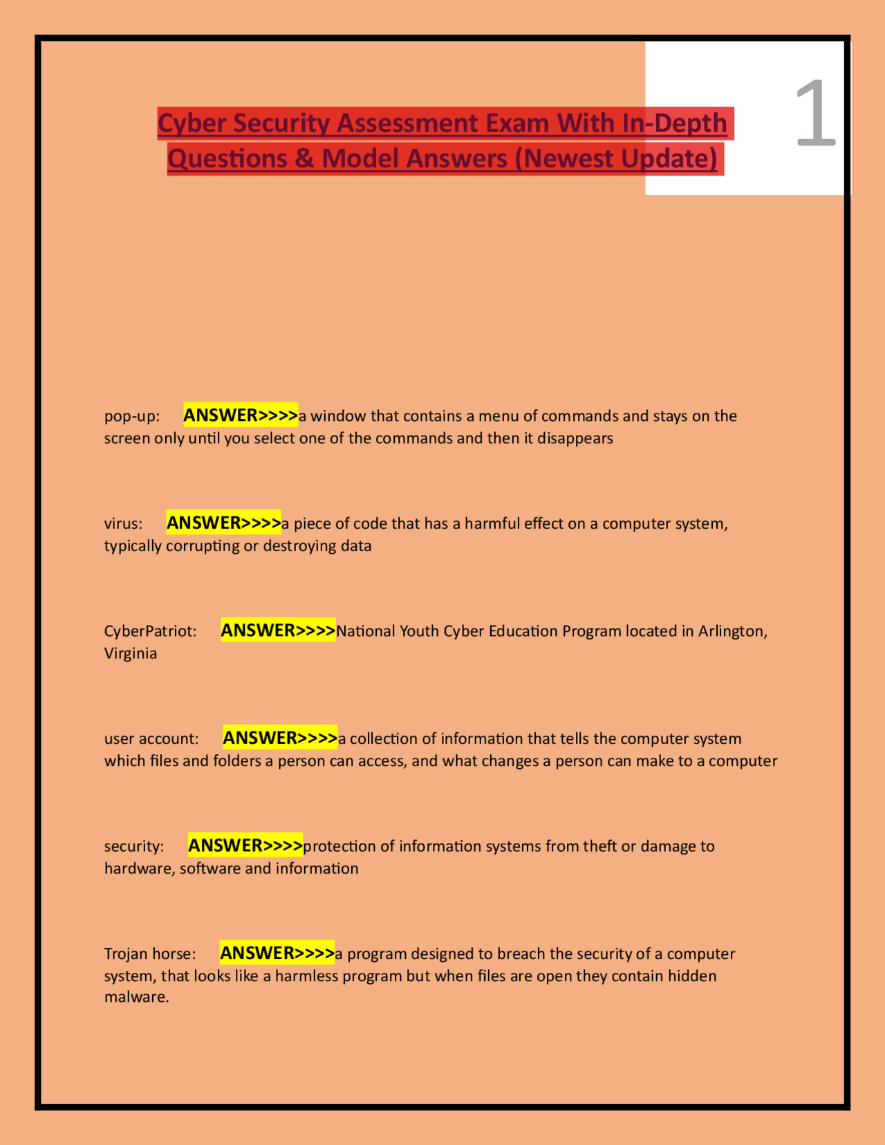 Cyber Security Assessment Exam: Questions and Answers | Exams ...