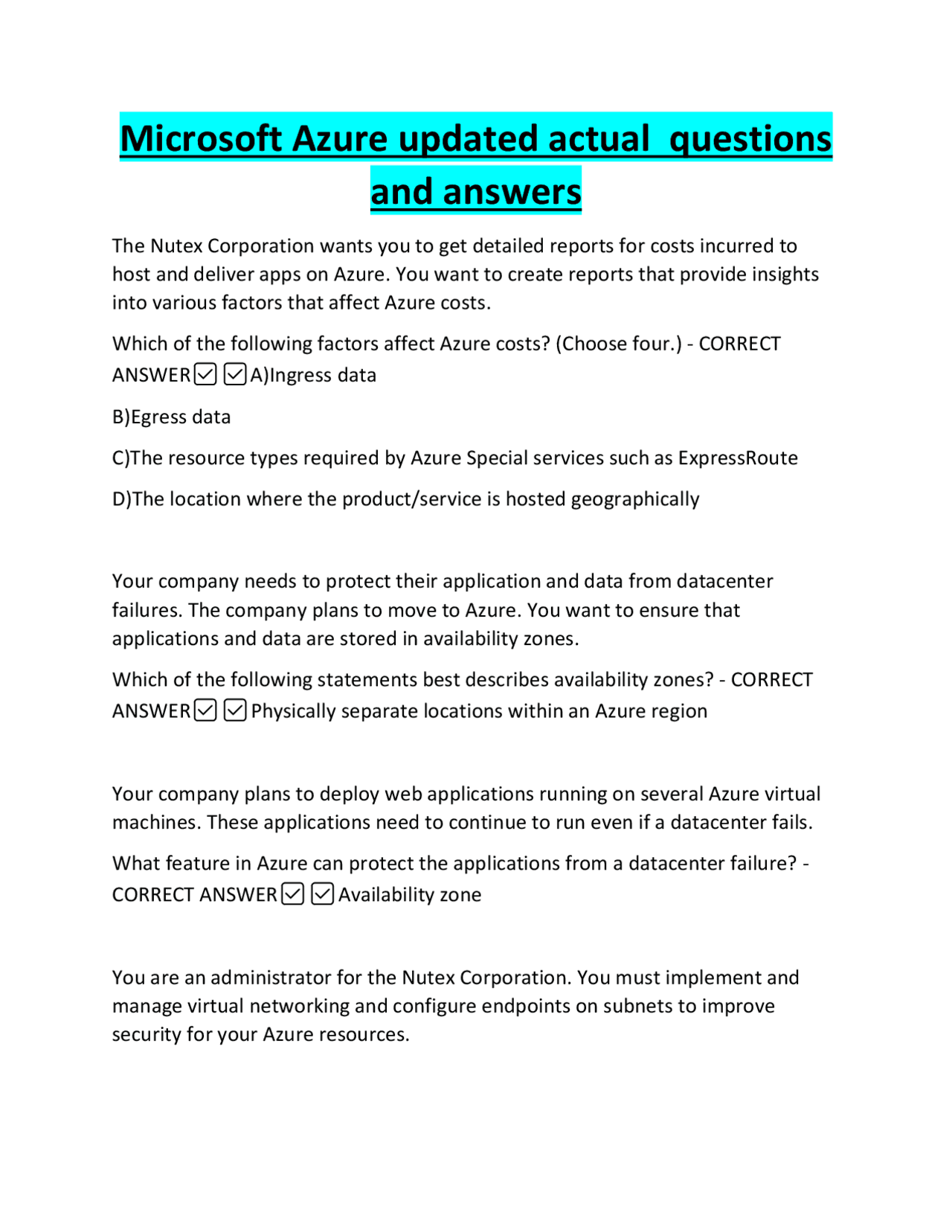 Microsoft Azure Certification Exam Questions and Answers | Exams ...