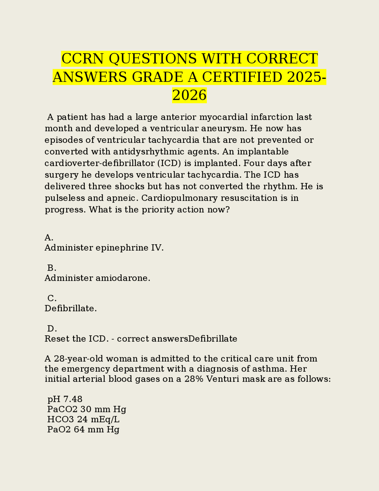 Ccrn Test Sections CCRN QUESTIONS WITH CORRECT ANSWERS GRADE A CERTIFIED 2025-2026 | Exams ...