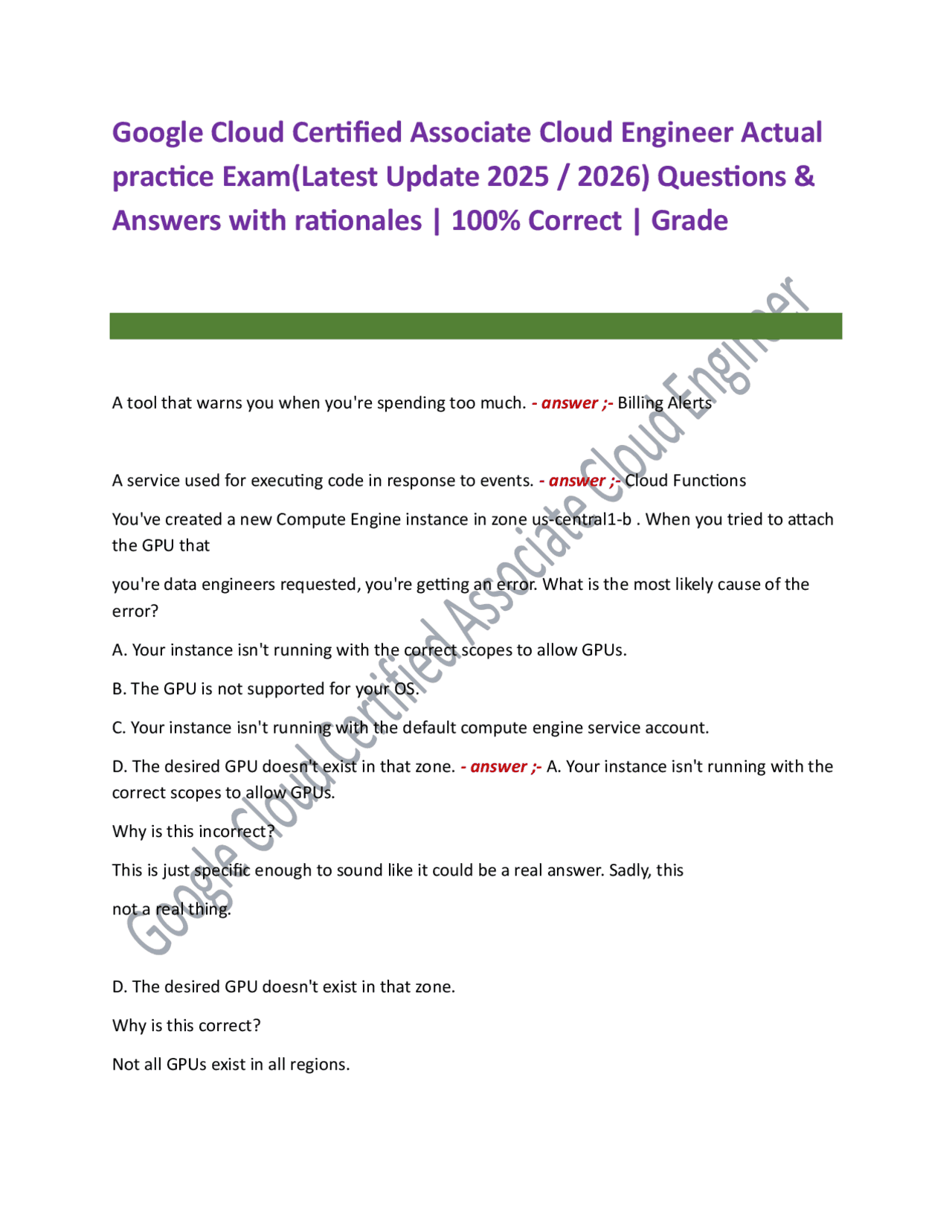 Google Cloud Certified Associate Cloud Engineer Actual practice Exam ...