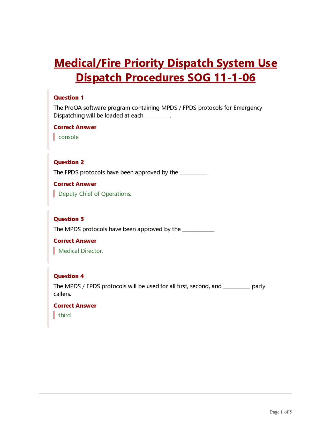 Medical-Fire Priority Dispatch System Use Dispatch Procedures SOG 11-1 ...