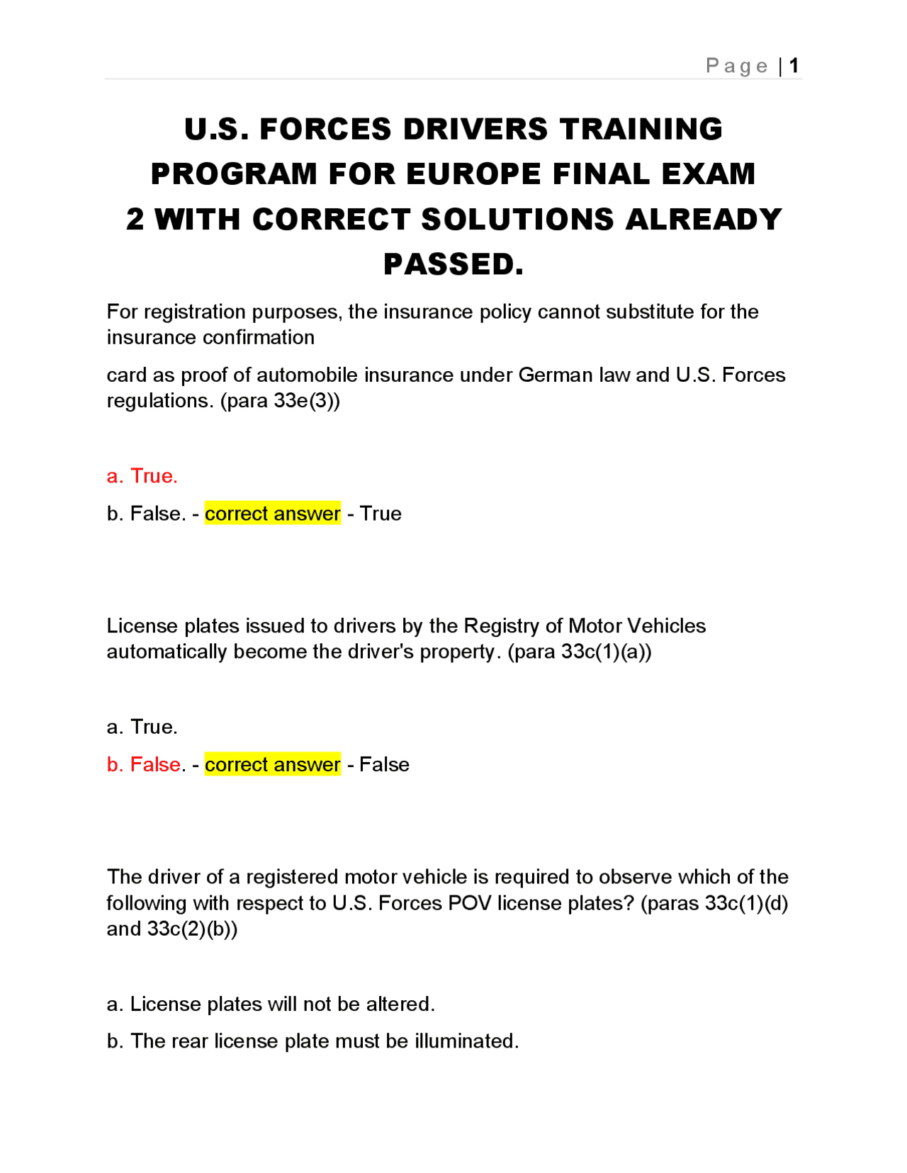 U.S. Forces Drivers Training Program Final Exam with Solutions | Exams ...