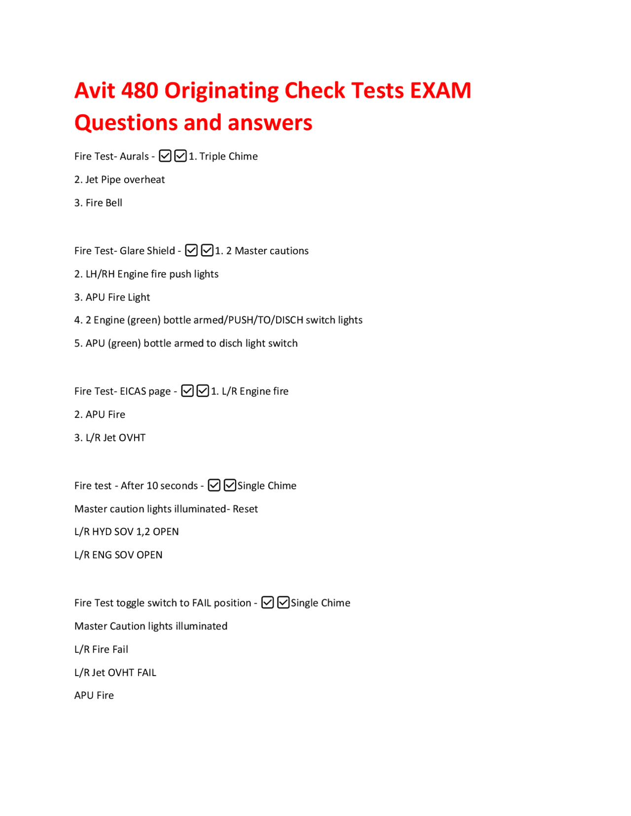 Aircraft Systems Exam Questions and Answers | Exams Aviation | Docsity