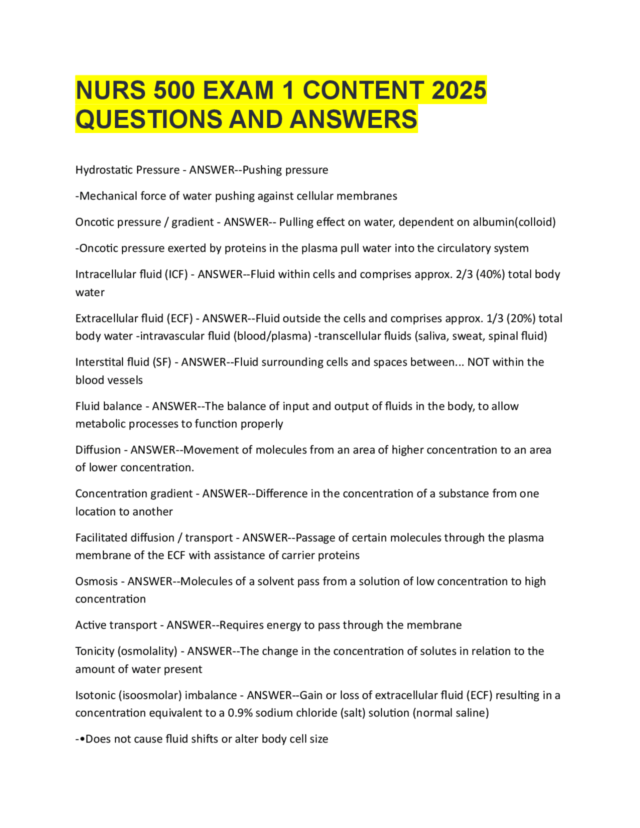 NURS 500 EXAM 1 CONTENT 2025 QUESTIONS AND ANSWERS | Exams Advanced ...