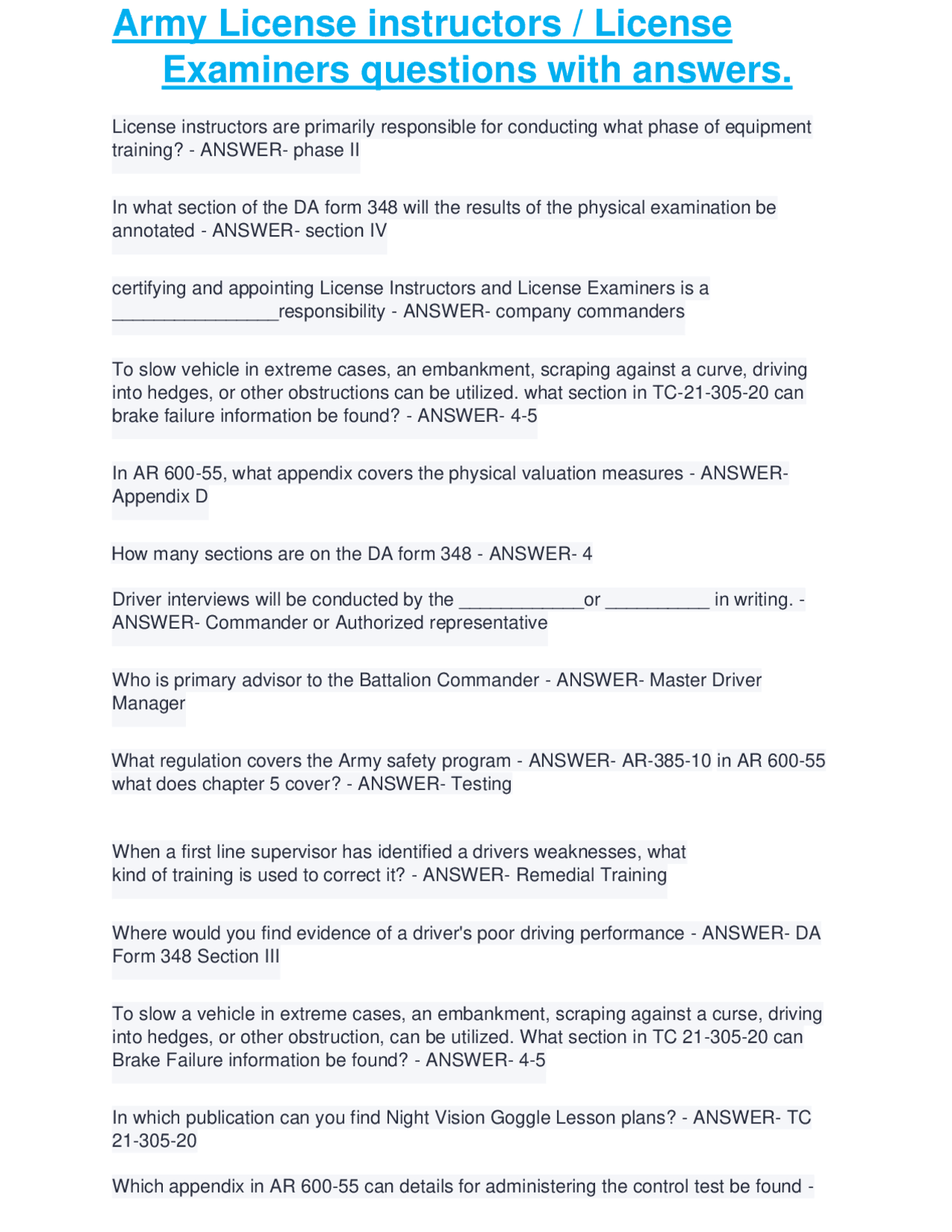 Army Driver Training: License Instructor and Examiner Q&A | Exams ...