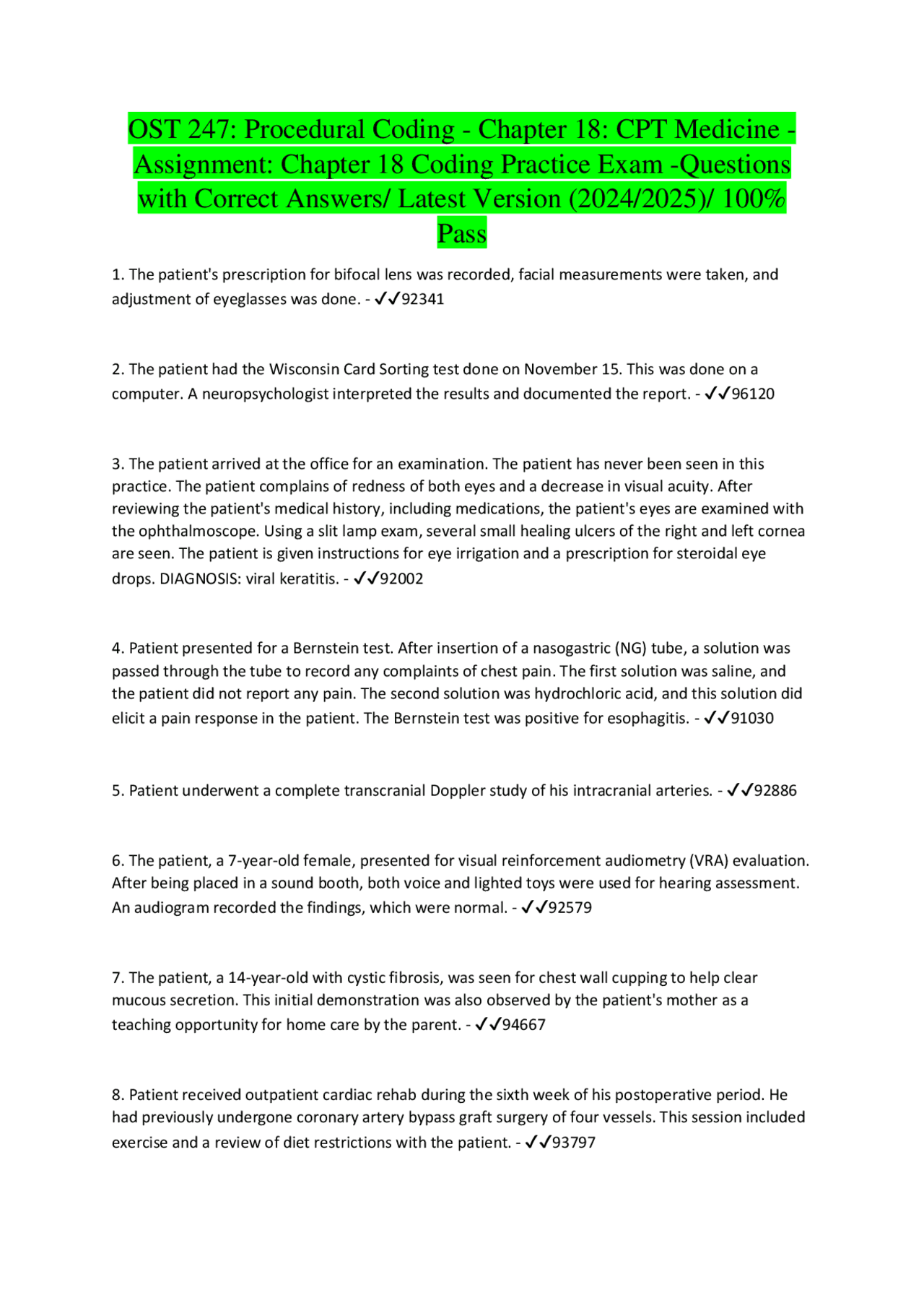 CPT Medical Coding Practice Exam: Questions and Answers (2024/2025 ...