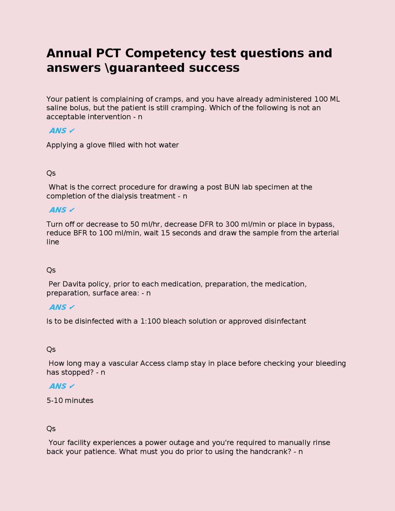 Annual PCT Competency test questions and answers \guaranteed success ...