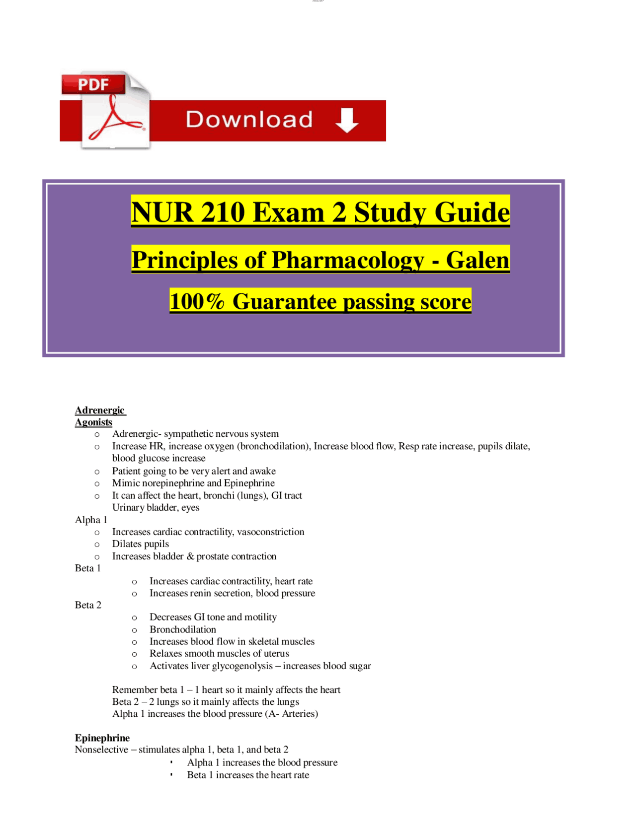 The NUR 210 Exam 3 Study Guide – Principles of Pharmacology (Galen ...