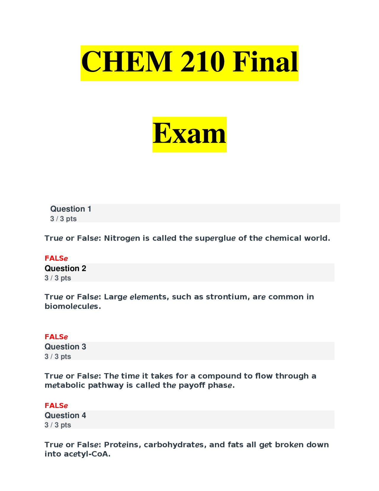 CHEM 210 Final Exam – Verified Questions and Answers, Complete Study ...