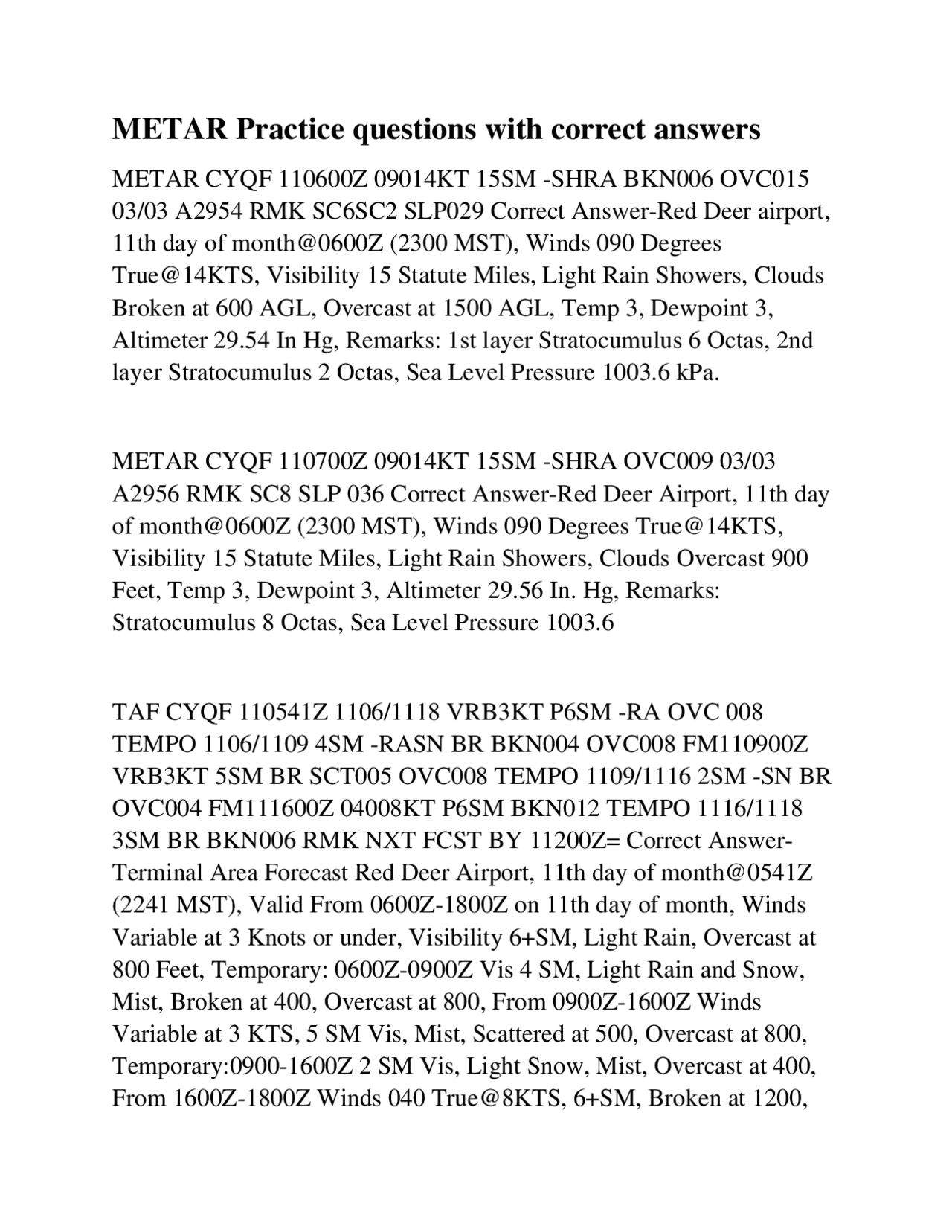 METAR and TAF Aviation Weather Code Practice Questions | Exams Advanced ...