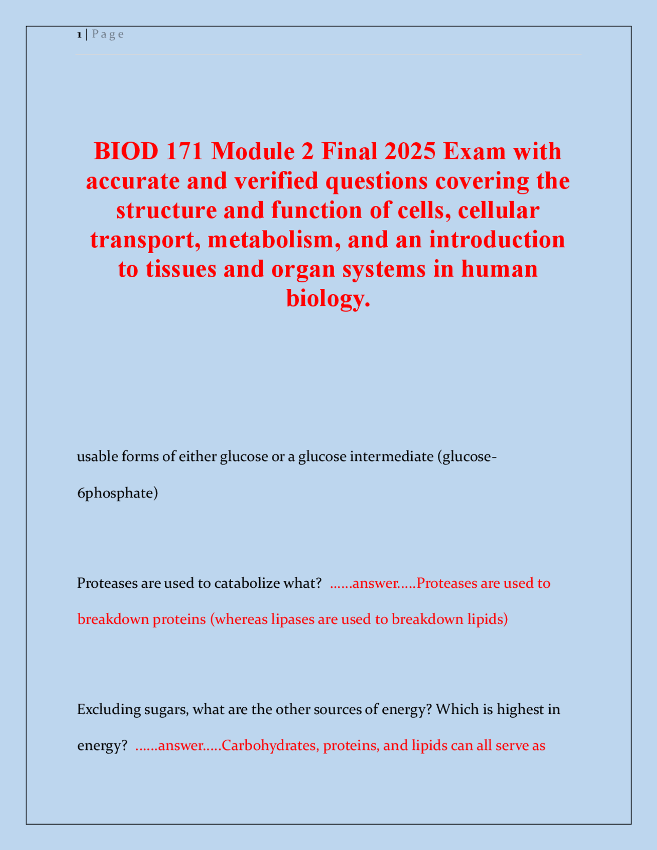 BIOD 171 Module 2 Final 2025 Exam with accurate and verified questions ...