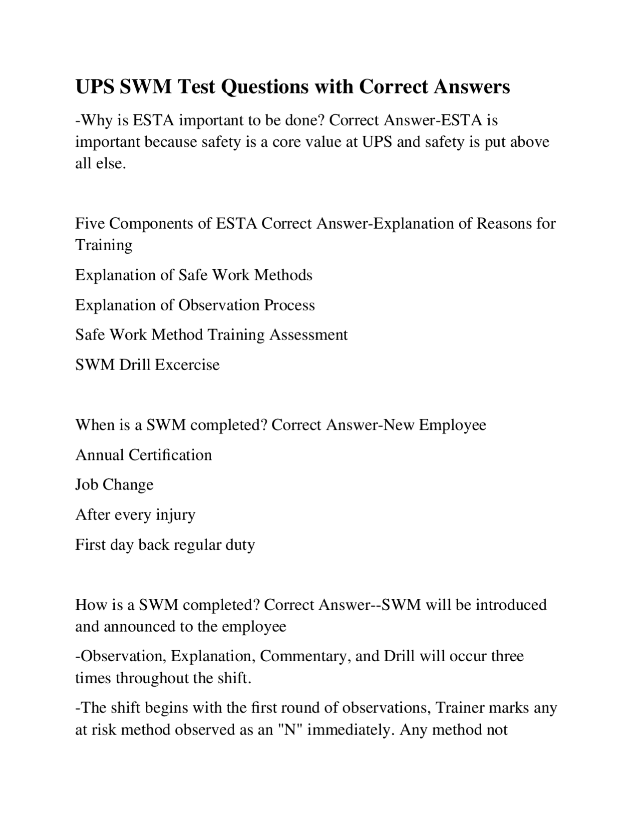 Swm Test UPS Safety Work Method (SWM) Test Questions and Answers | Exams ...