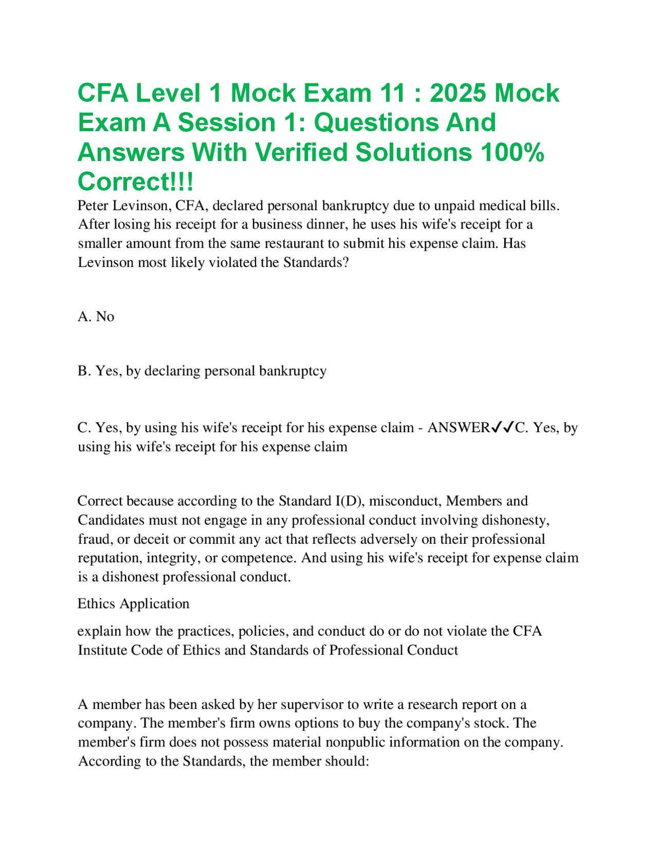CFA Level 1 Mock Exam 11 : 2025 Mock Exam A Session 1: Questions