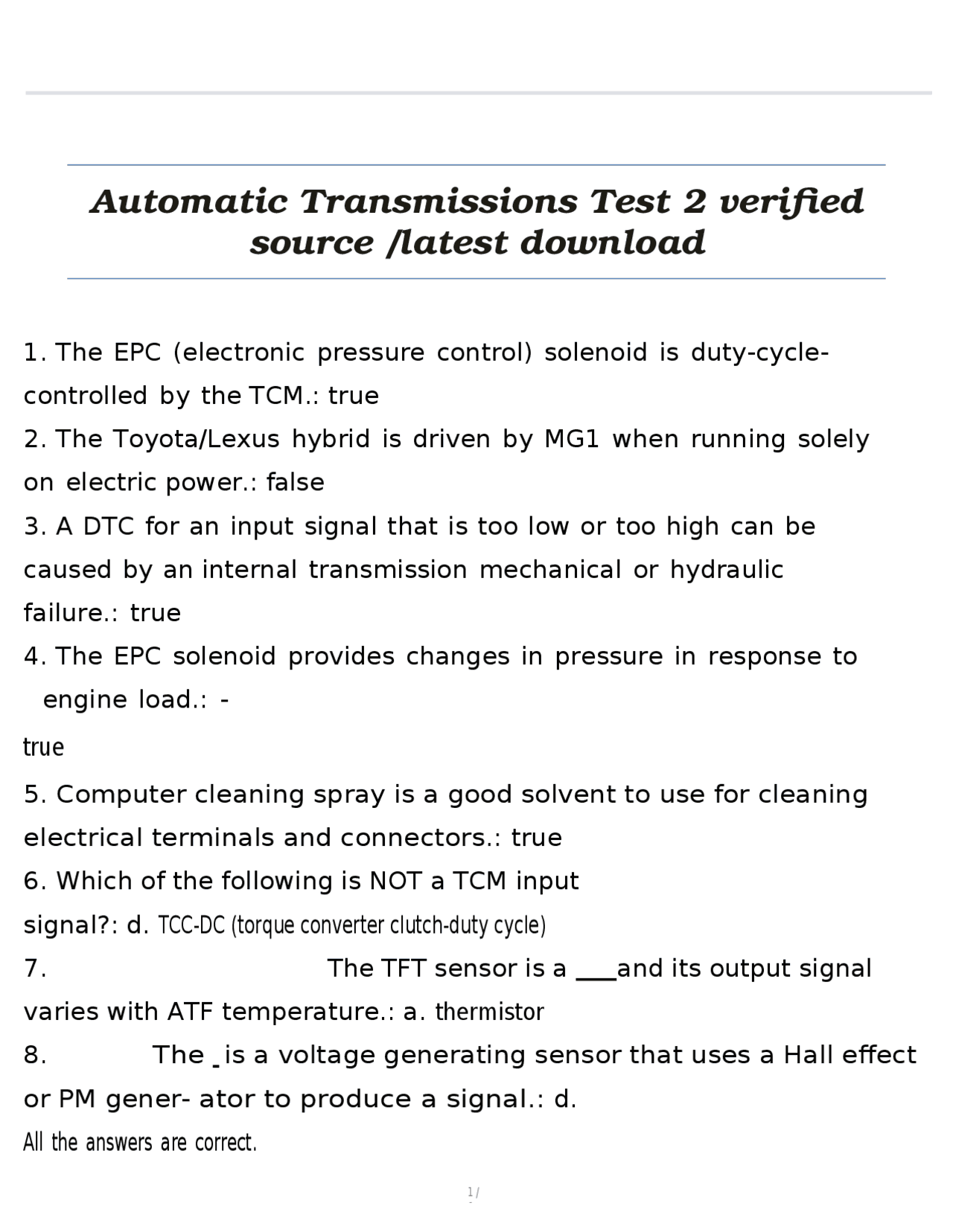 Automatic Transmissions Test: Questions and Answers | Exams Advanced ...