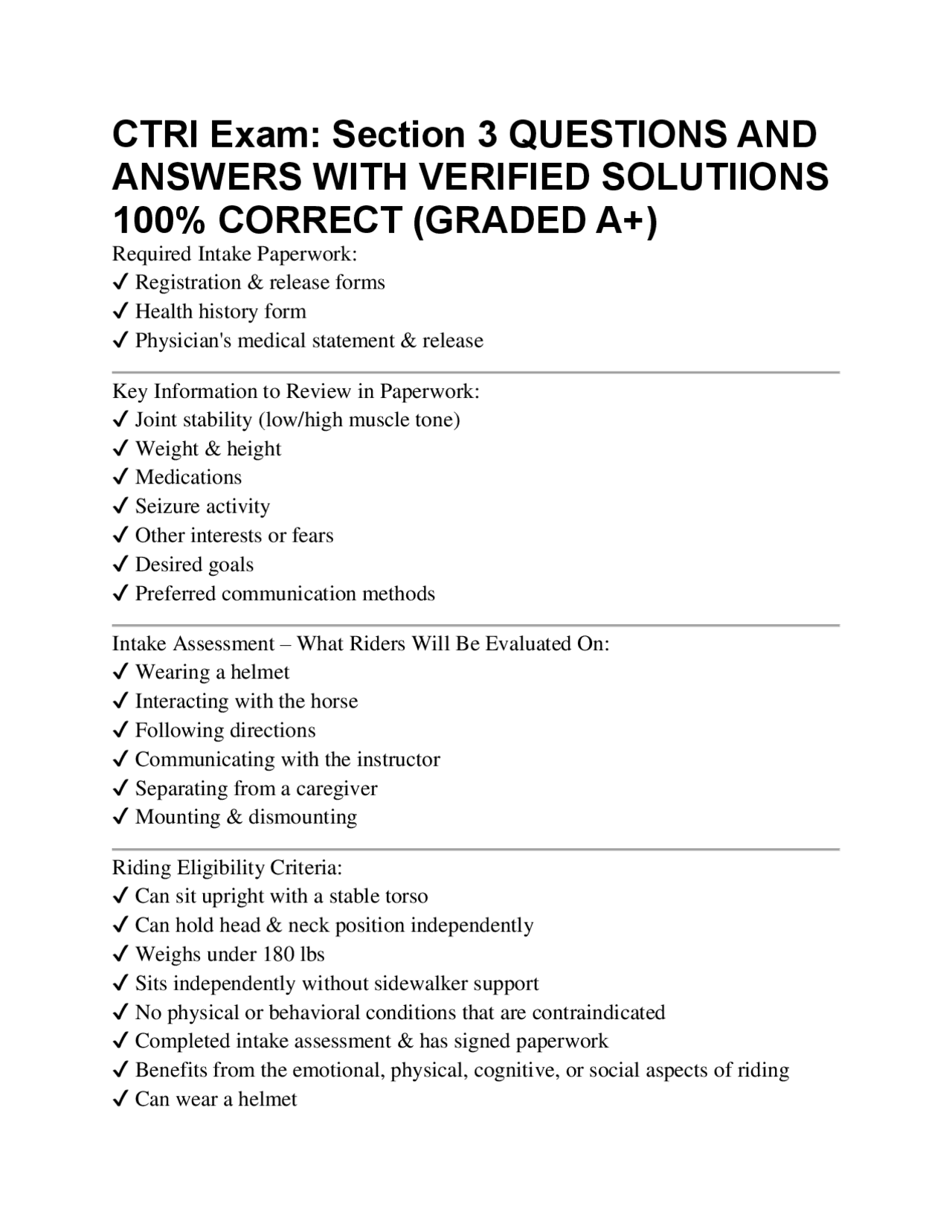 CTRI Exam: Section 3 QUESTIONS AND ANSWERS WITH VERIFIED SOLUTIIONS 100 ...