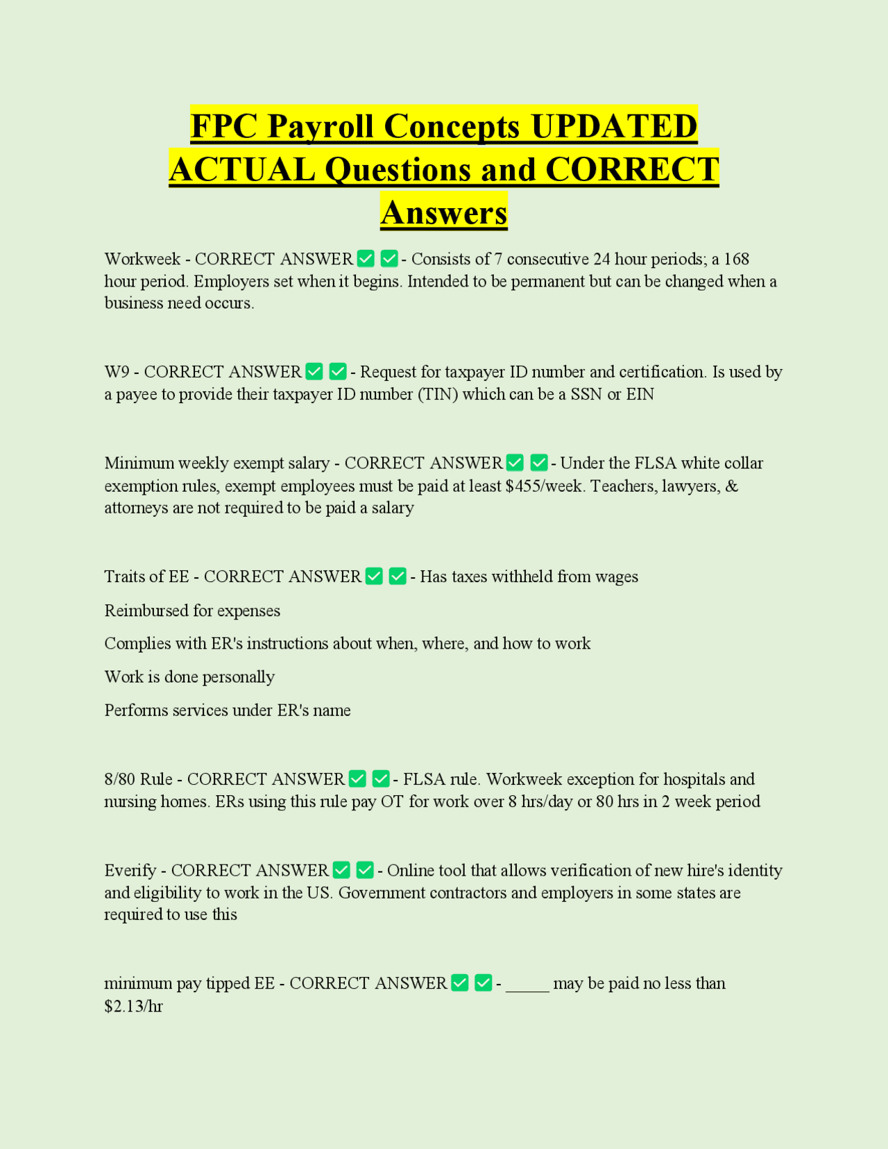 FPC Payroll Concepts: Questions and Answers for Exam Preparation ...
