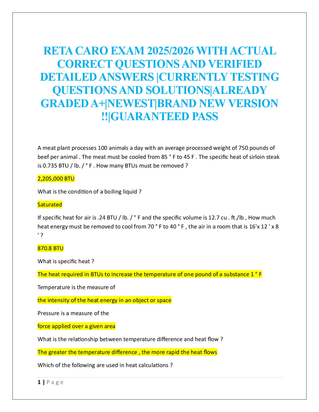 RETA CARO EXAM 2025/2026 | Exams Refrigeration and Air Conditioning ...