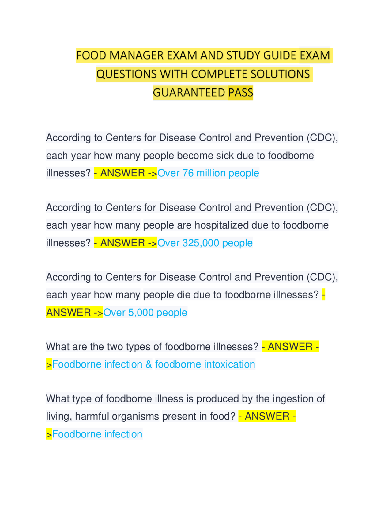 FOOD MANAGER EXAM AND STUDY GUIDE EXAM QUESTIONS WITH COMPLETE ...