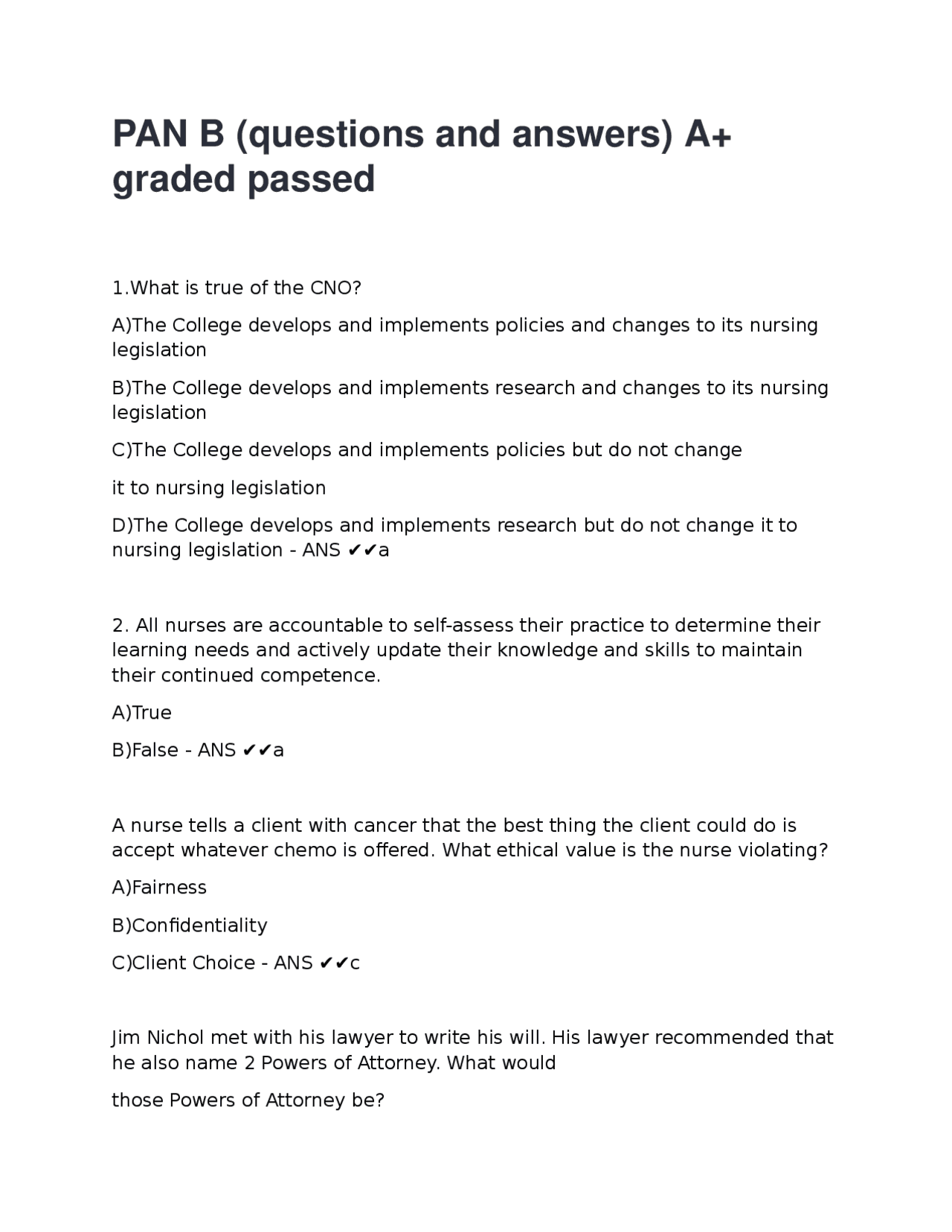 PAN B (questions and answers) A+ graded passed-24.docx | Exams Advanced Education | Docsity