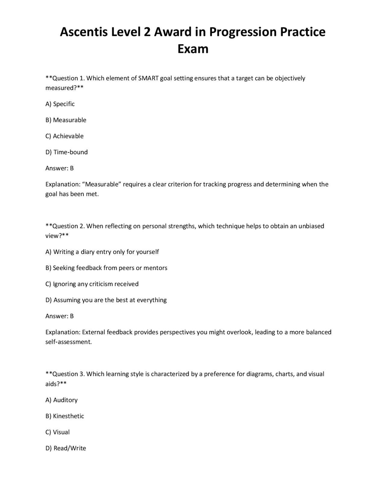 Progression Practice Exam: Level 2 Award Questions and Answers | Exams ...