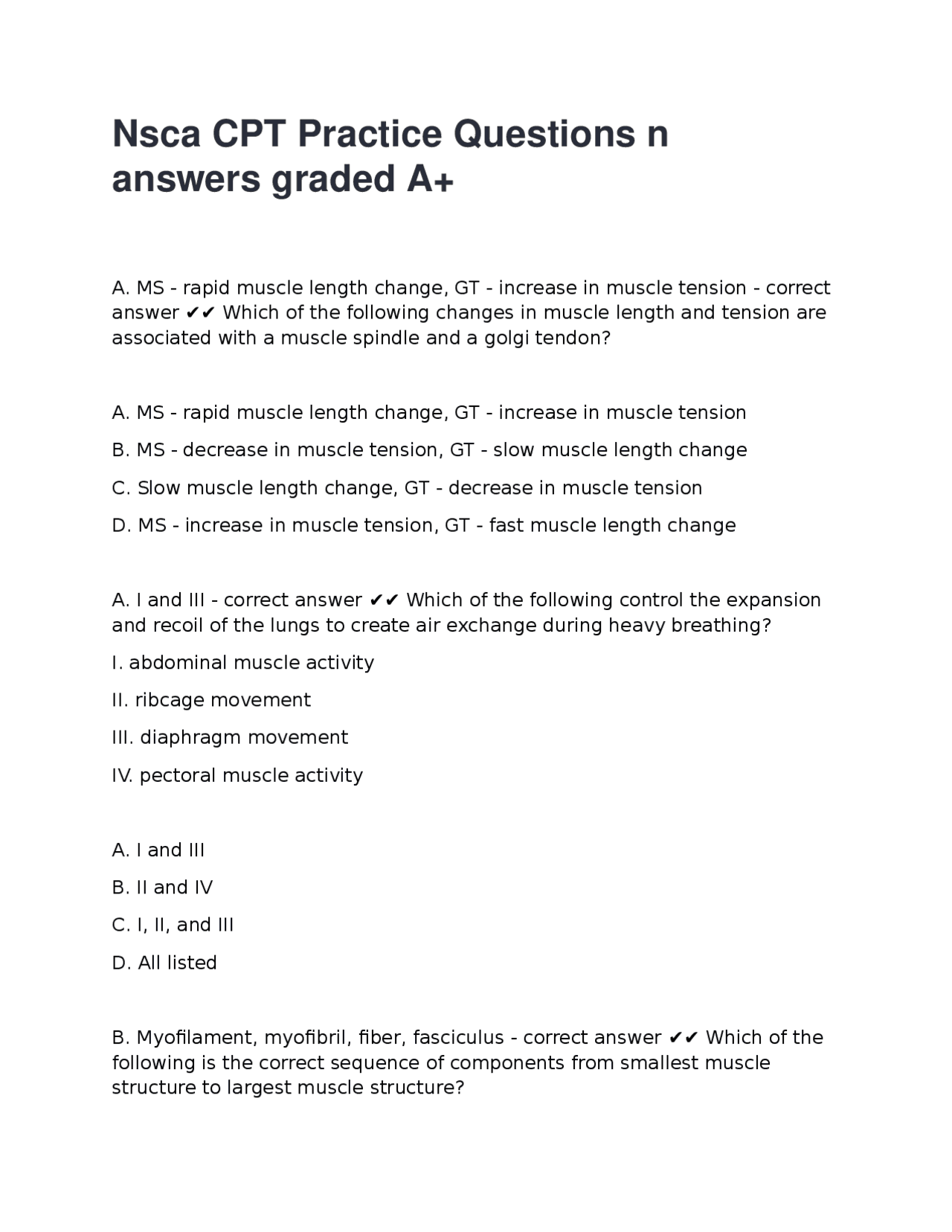 Nsca CPT Practice Questions n answers graded A+-20.docx | Exams ...